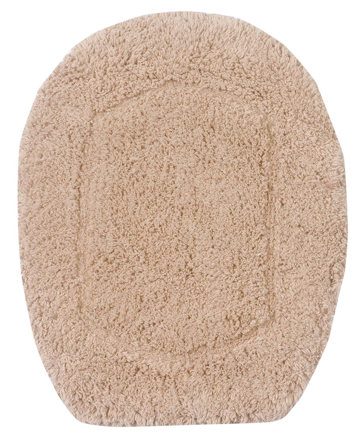 Home Weavers Double Ruffle Collection Toilet Lid Seat Cover, Elastic Edges, 100% Cotton Soft Non Slip Universal Fit for Standard Round Bath Room Bowl Lids, Washable, 18"x18" Toilet Lid Cover, Linen