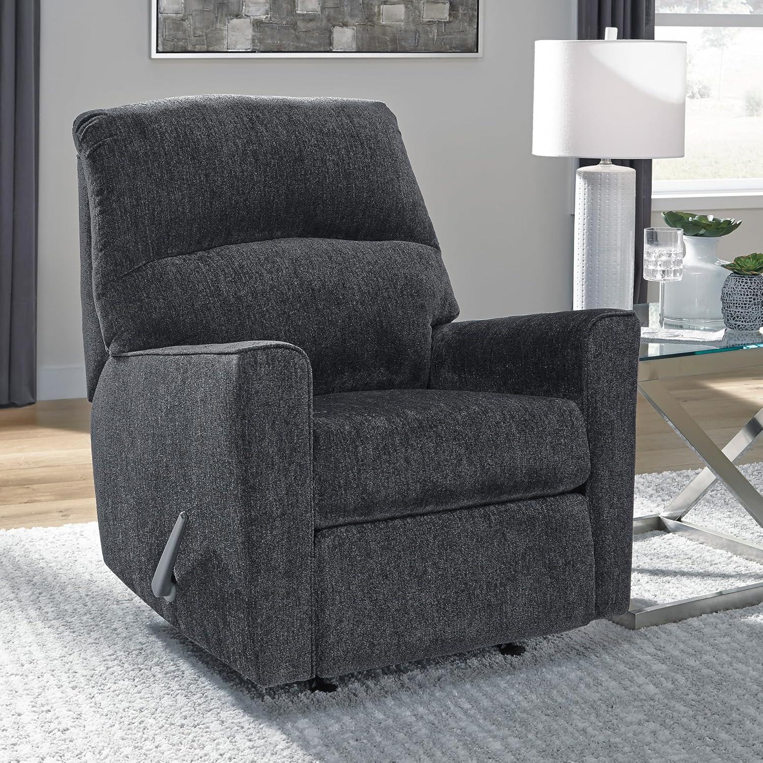 Fabric Upholstered Rocker Recliner with Tufted Back Charcoal Gray - Saltoro Sherpi