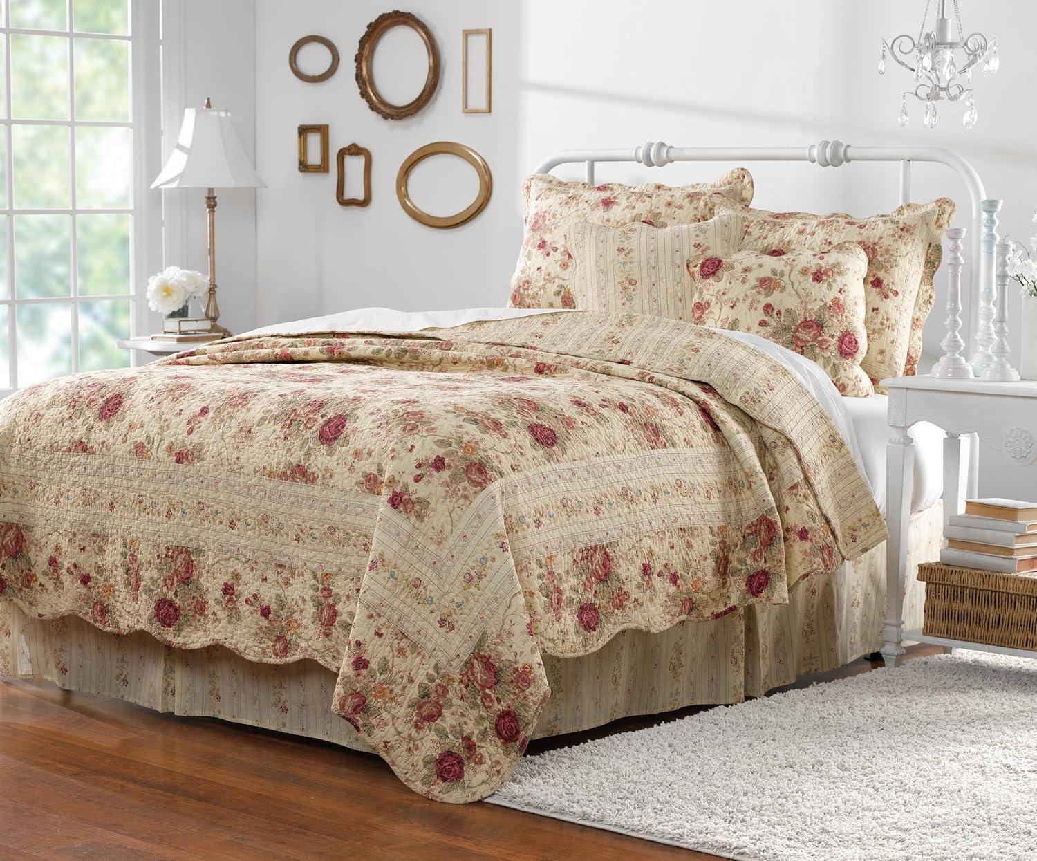 Antique Rose Quilt & Sham Bonus Set 5-Piece, Multicolor by Greenland Home Fashion