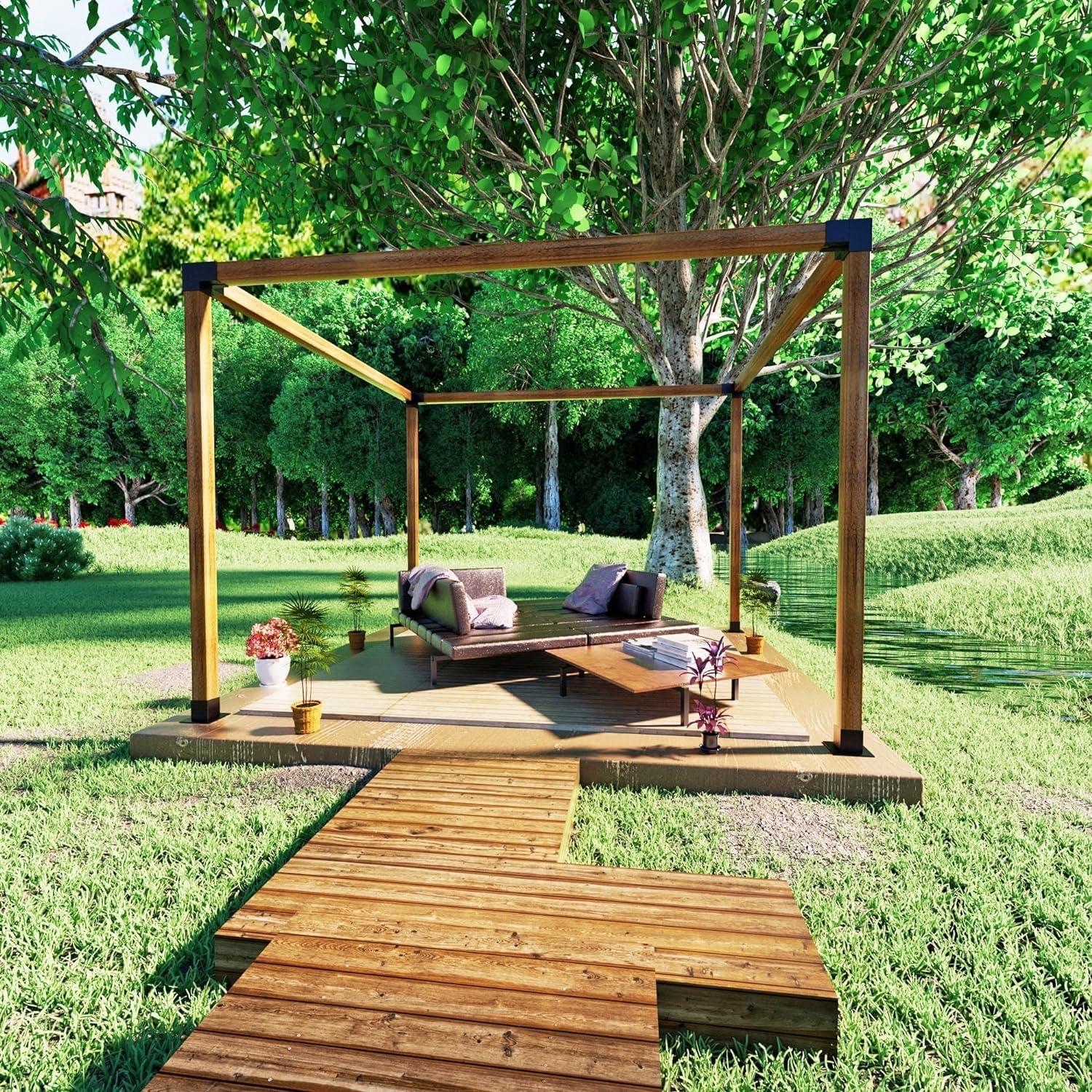 Pergola Brackets Stainless Steel Pergola Kit 3-Way Right Corner Bracket with Flange Anchors for 4"x 4" (Actual 3.5" X 3.5") Lumber, 2pack