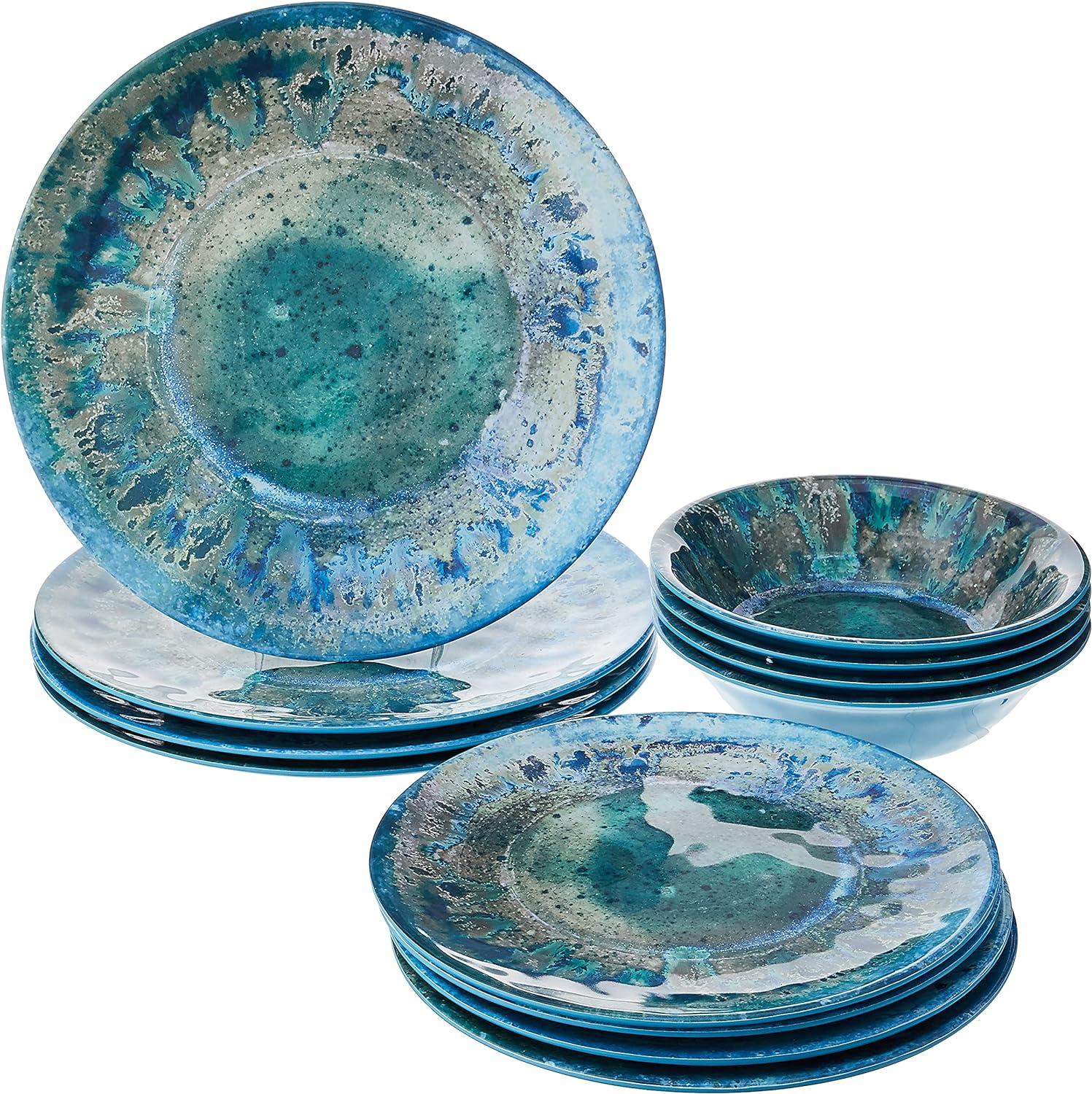 Certified International Certified International Radiance 12 Piece 100% Heavyweight Melamine Dinnerware Set, Service for 4 (Available in TEAL or CREAM)