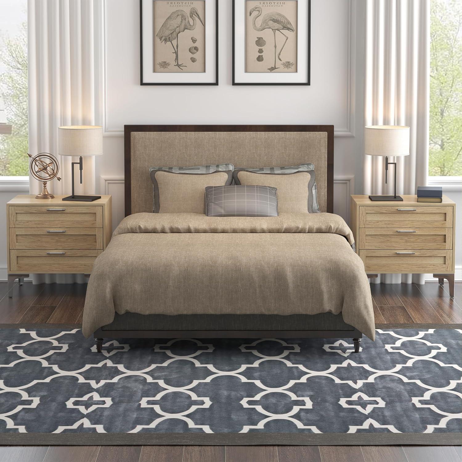 WiberWi Night Stand 3 Drawer Nightstand Dressers for Bedroom Mid-Century Modern Couch Side End Table for Living Room Wood Bedside Table with Drawers&Polished Silver Legs,Light Walnut