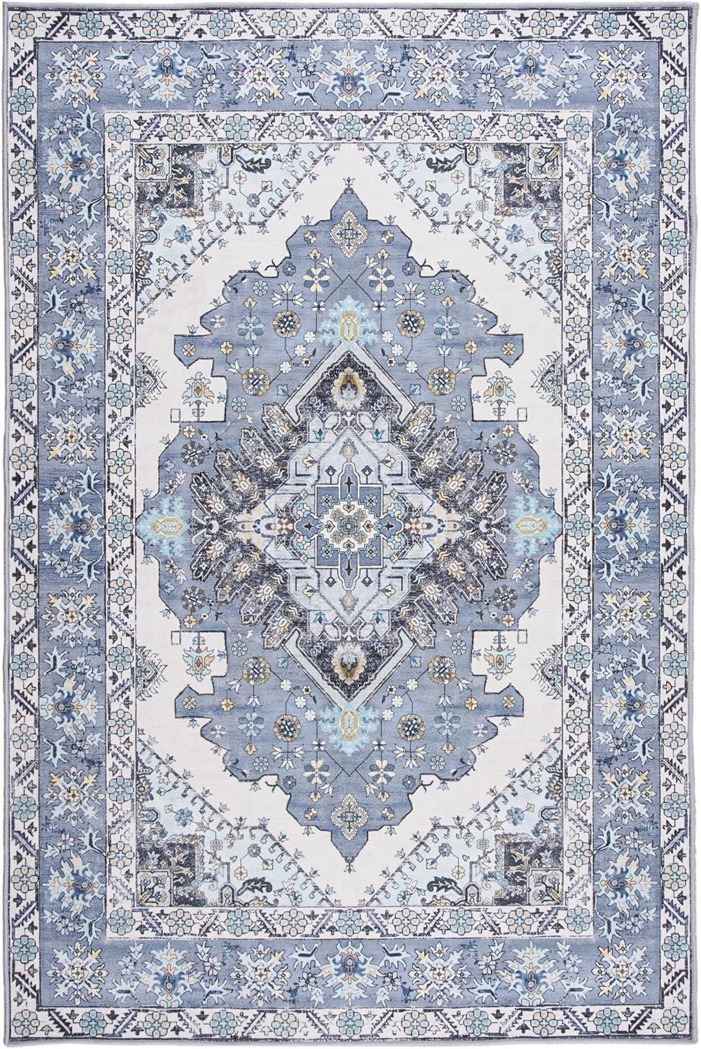 Hasoo 3' x 5' Area Rug Medallion Print Distressed Entryway Rug Persian Soft Foldable Accent Rug for Bedroom Living Room, Blue