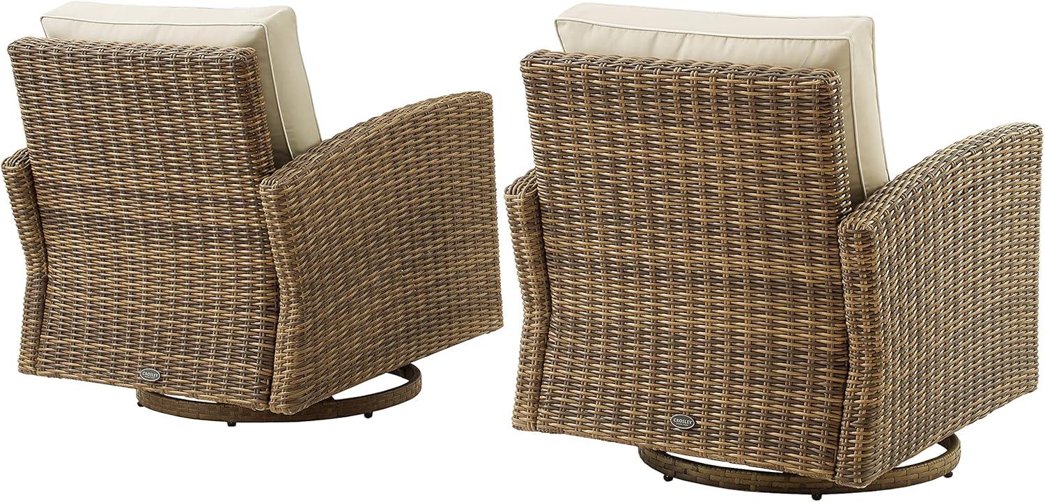 2pk Bradenton Steel Outdoor Swivel Rocking Chairs Sand/Weathered Brown - Crosley: Resin Wicker, Arched Arms, UV-Resistant