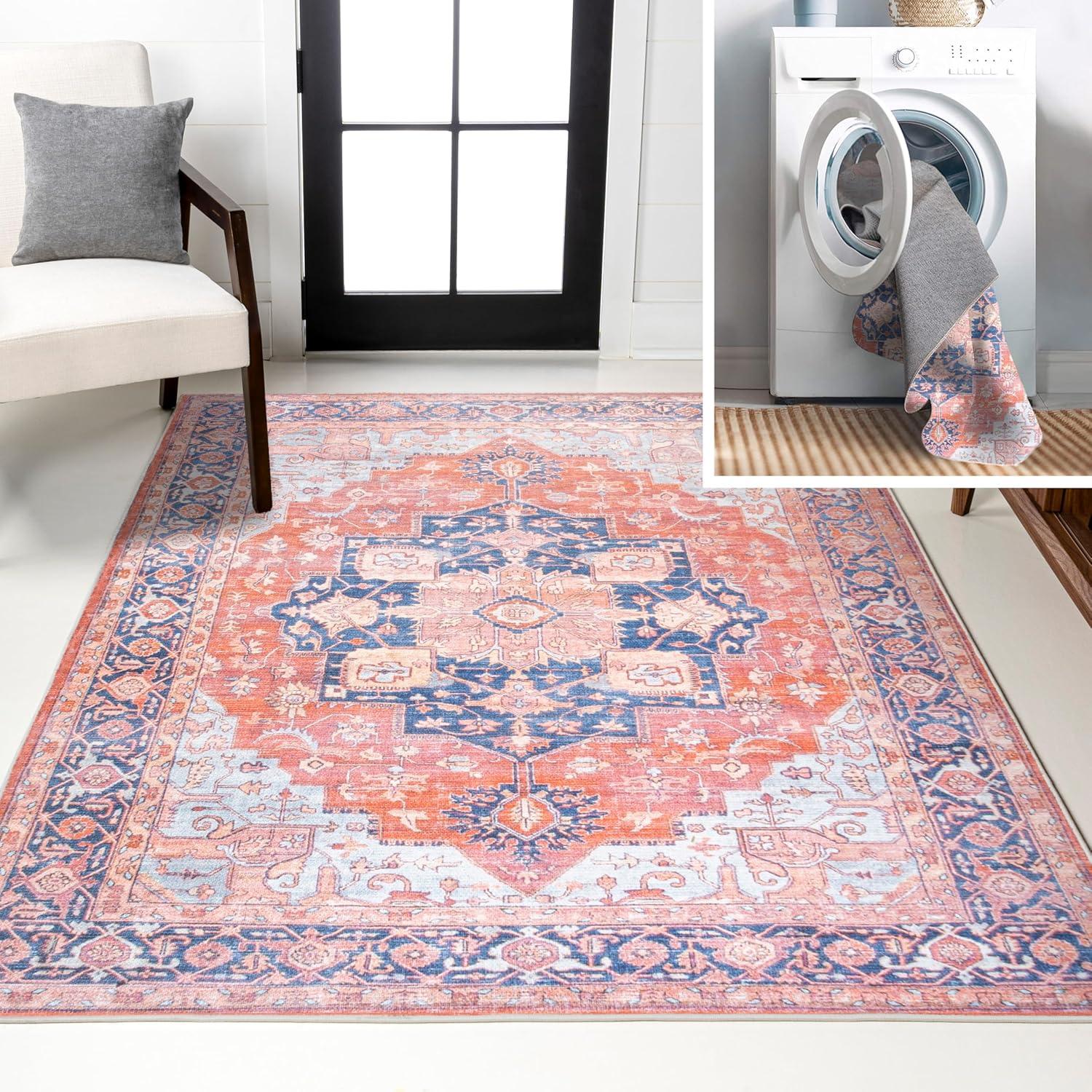 5' x 8' Maris Ornate Medallion Machine Washable Indoor/Outdoor Area Rug, Orange/Cream - JONATHAN Y