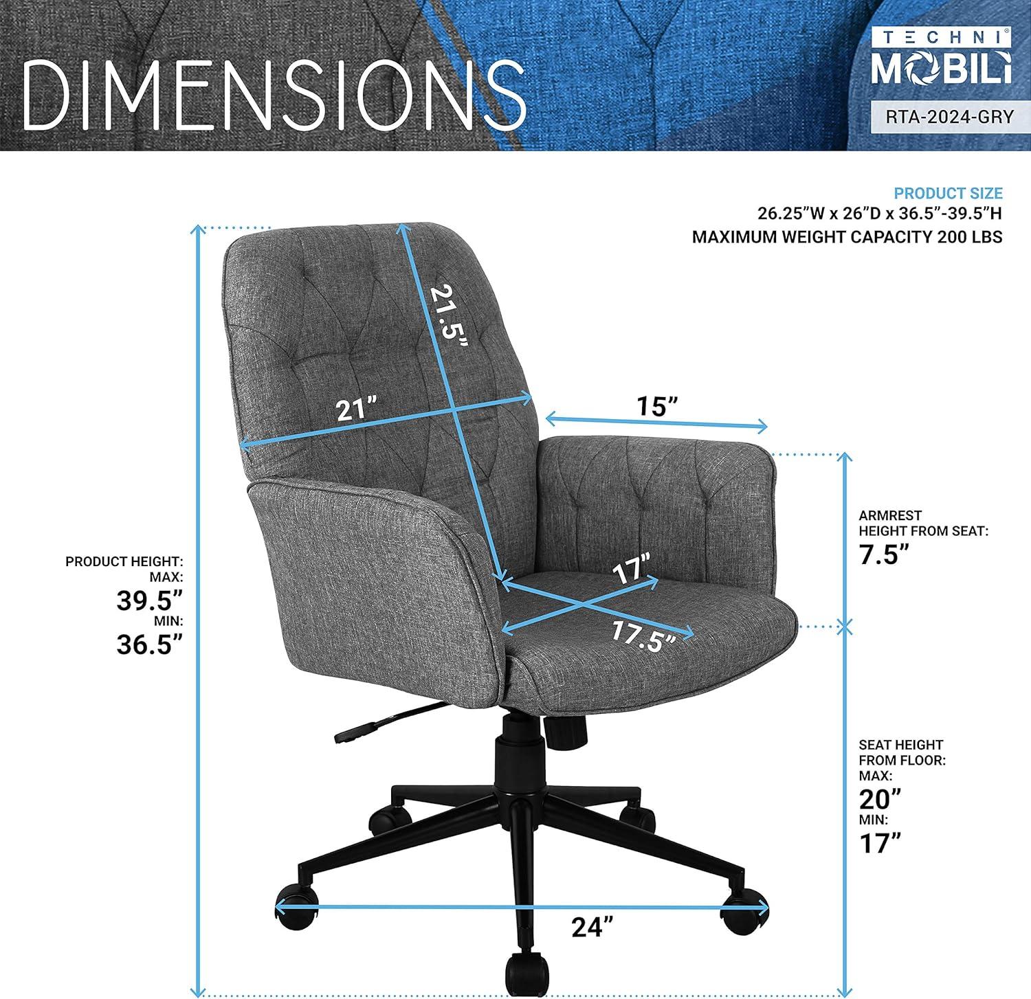 Modern Upholstered Tufted Office Chair with Arms Gray - Techni Mobili