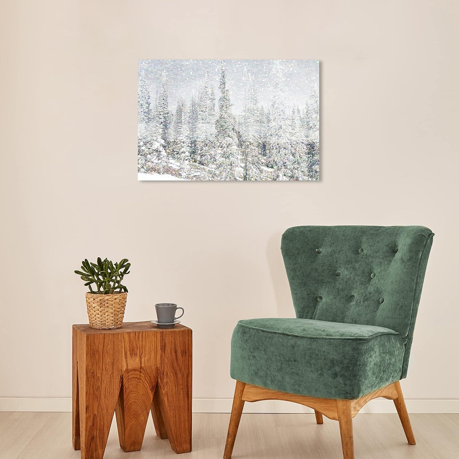 Wynwood Studio Holiday and Seasonal Wall Art Canvas Prints 'Magic Snow Trees' Winter Home Décor - Gray, White, 24" x 16"