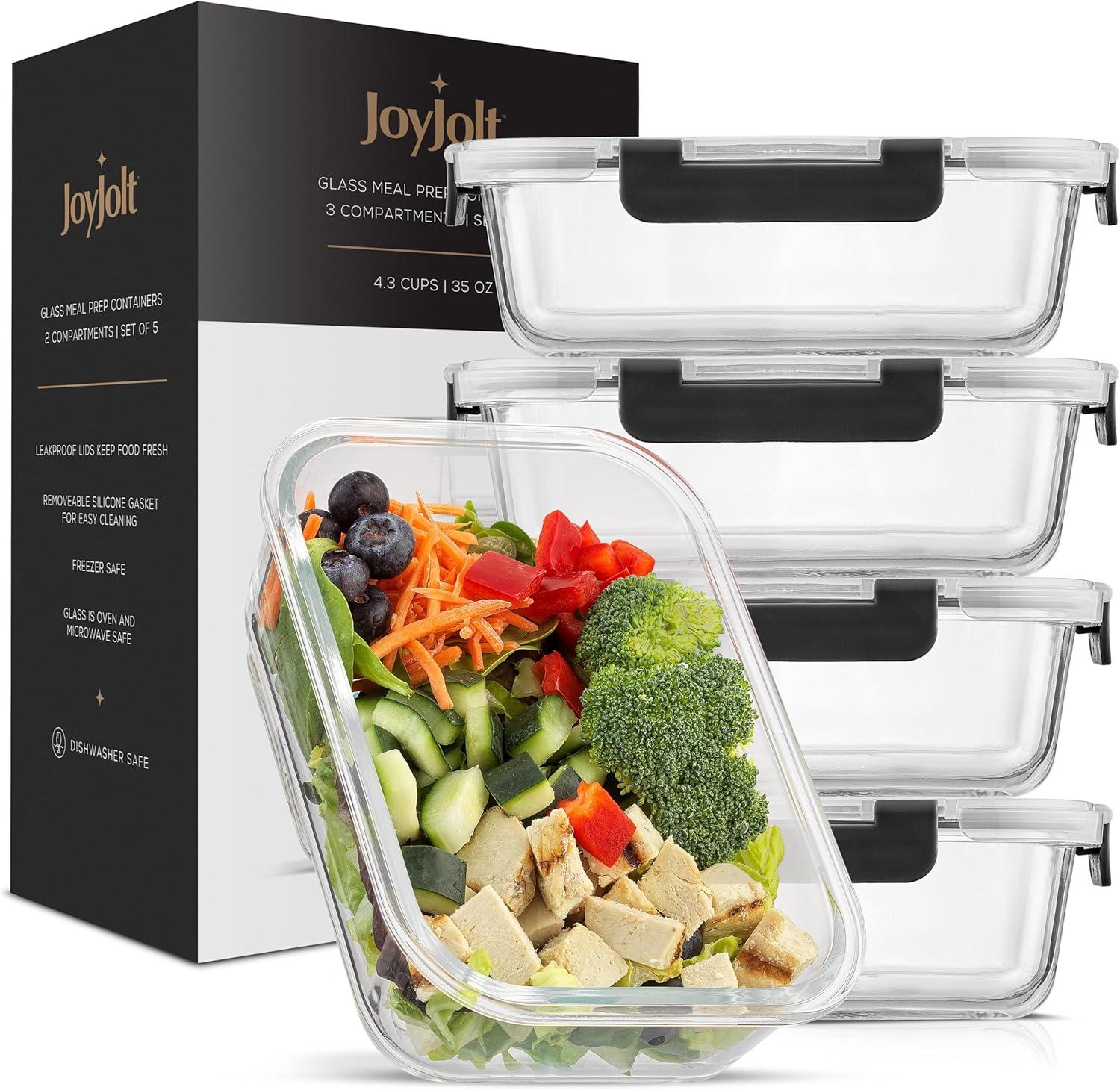 JoyJolt 10-Piece Glass Food Storage Container (Set of 5)