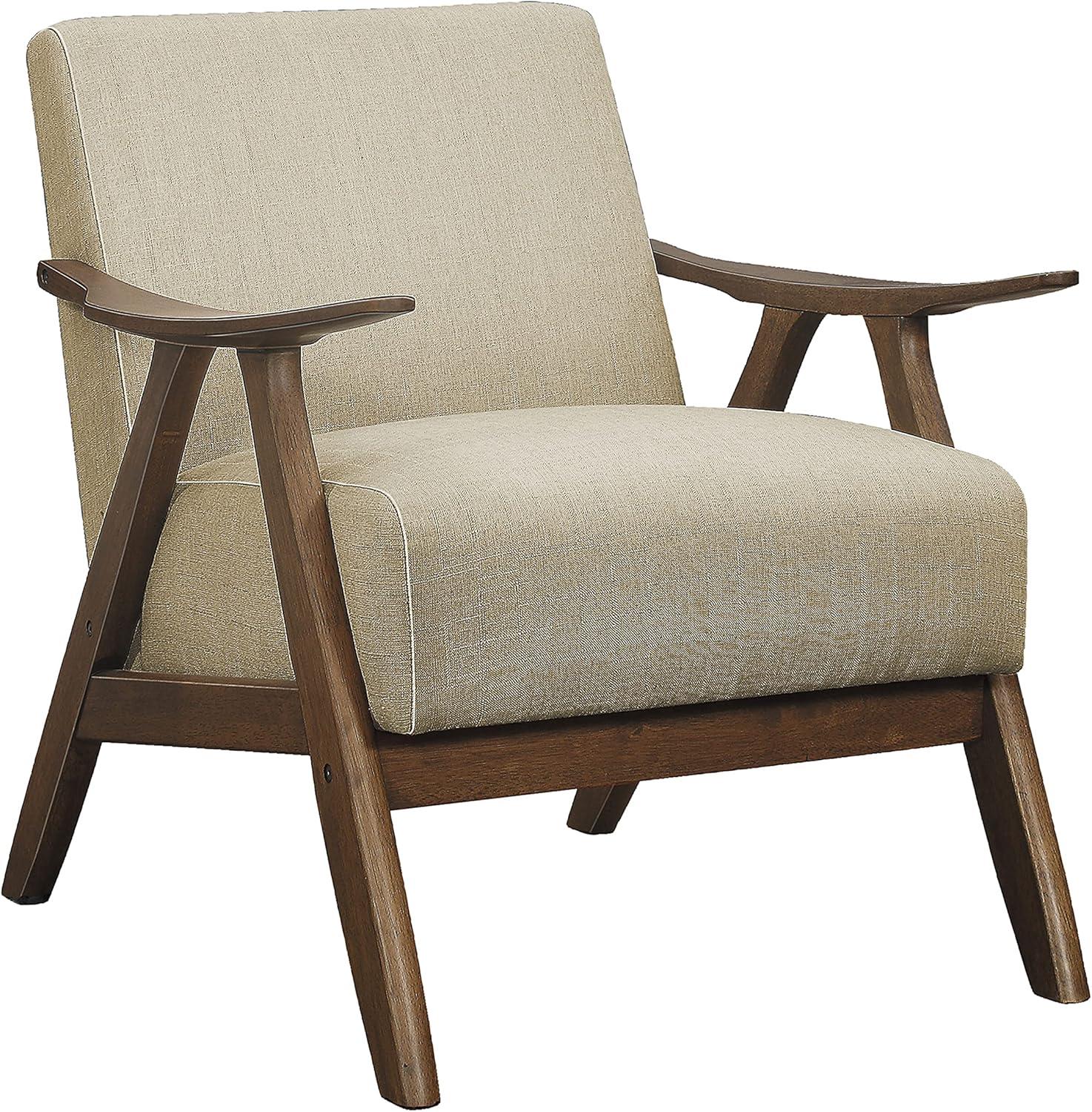 Lexicon Transitional Walnut Wood Accent Chair in Light Brown Fabric