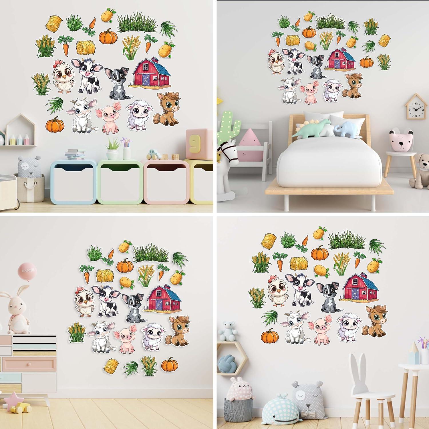 Farm Animal Stickers for Walls - Hi-Res Vinyl Animal Wall Decals for Nursery & Classroom - Animal Stickers for Kids Room Wall Decor - Easy Application Adhesive Decals