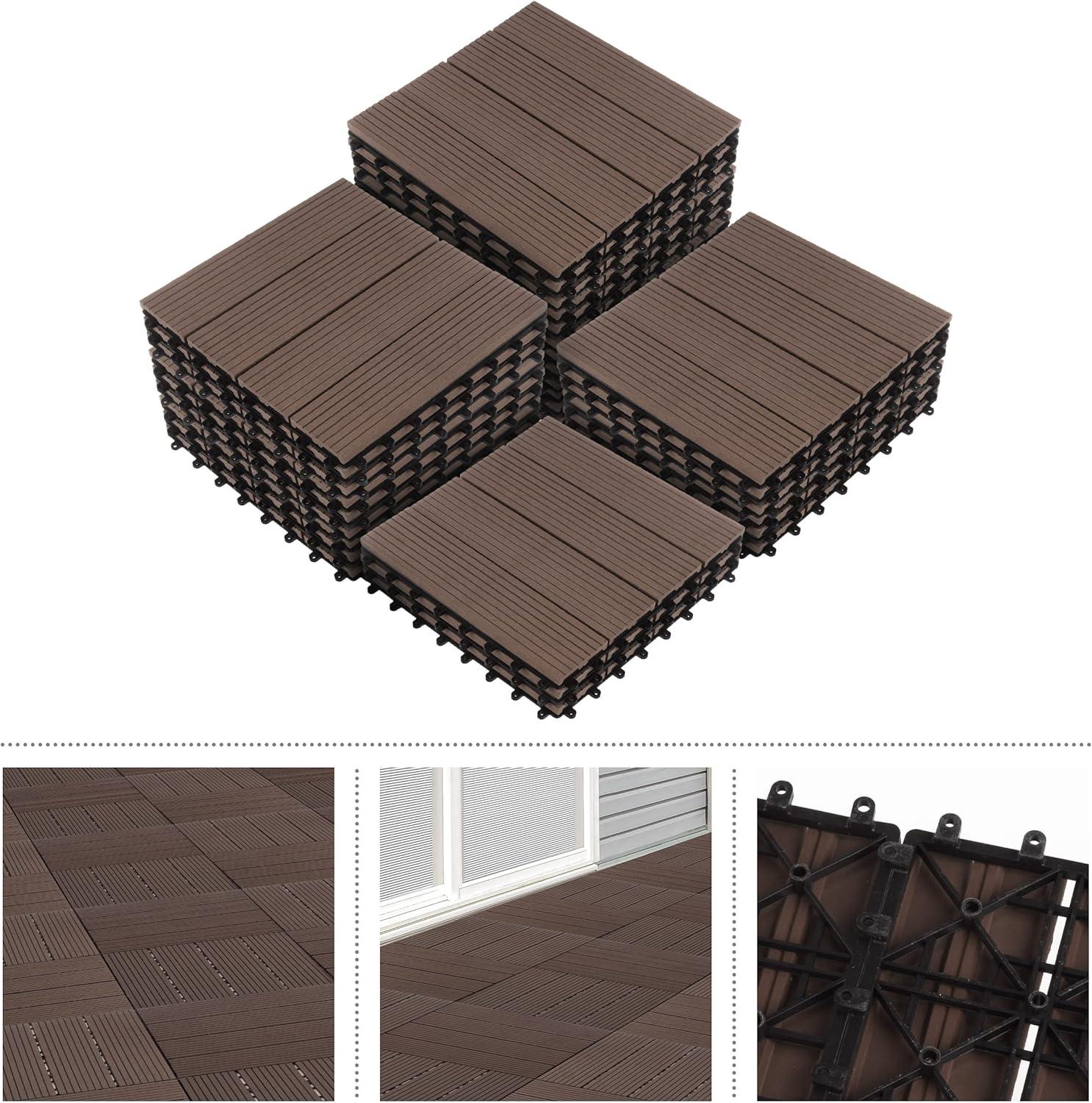 Pure Garden 11.63" x 11.63" Interlocking Deck Tile - Patio Tiles (Set of 30)