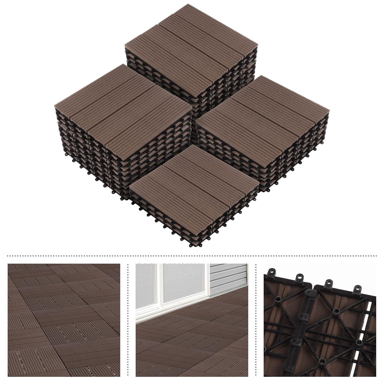Pure Garden 11.63" x 11.63" Interlocking Deck Tile - Patio Tiles (Set of 30)