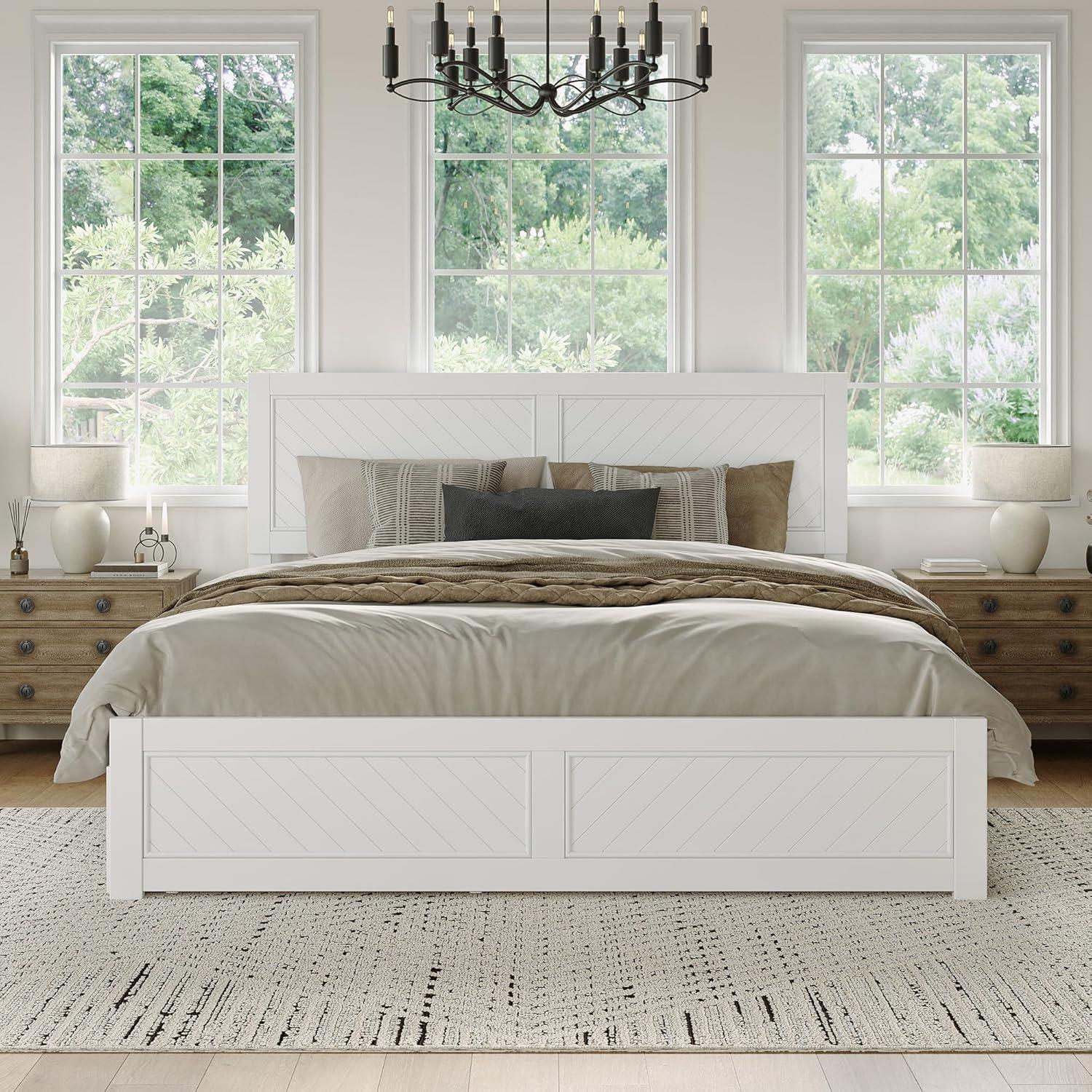 AFI Canyon White Solid Wood Platform Bed with Matching Footboard & Storage Drawers, King