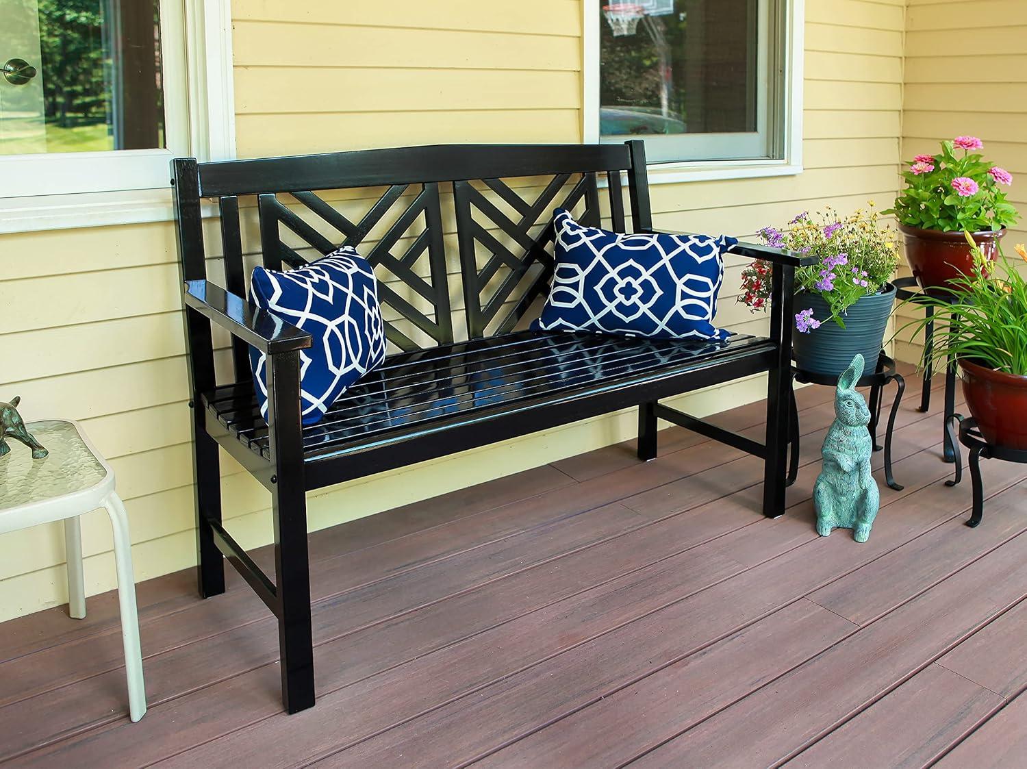 Black Eucalyptus Wood Fretwork Garden Bench, 4 ft