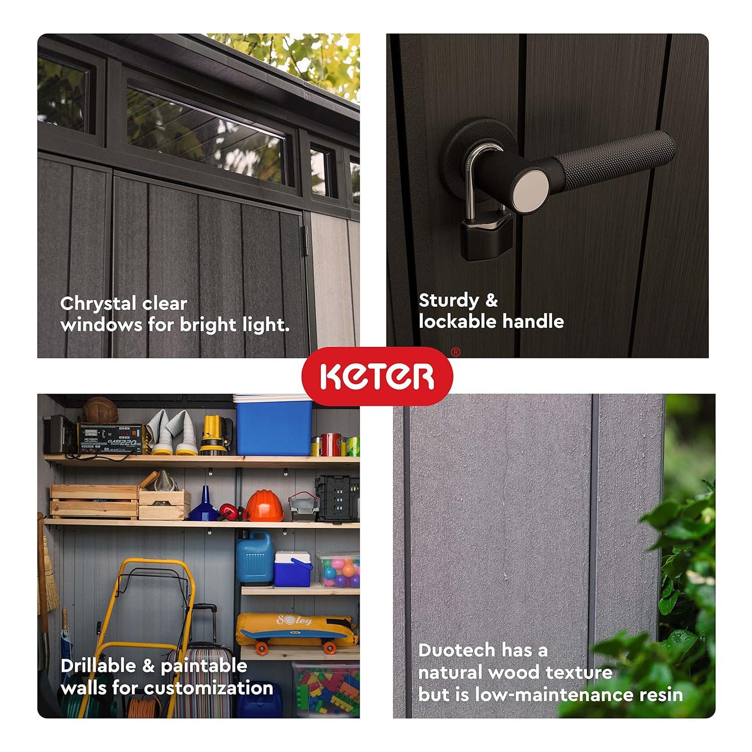 Keter Keter Artisan 7x7 ft. Modern Durable Resin Outdoor Storage Shed With Floor and Double Doors for Garden Patio Furniture and Tools, Grey