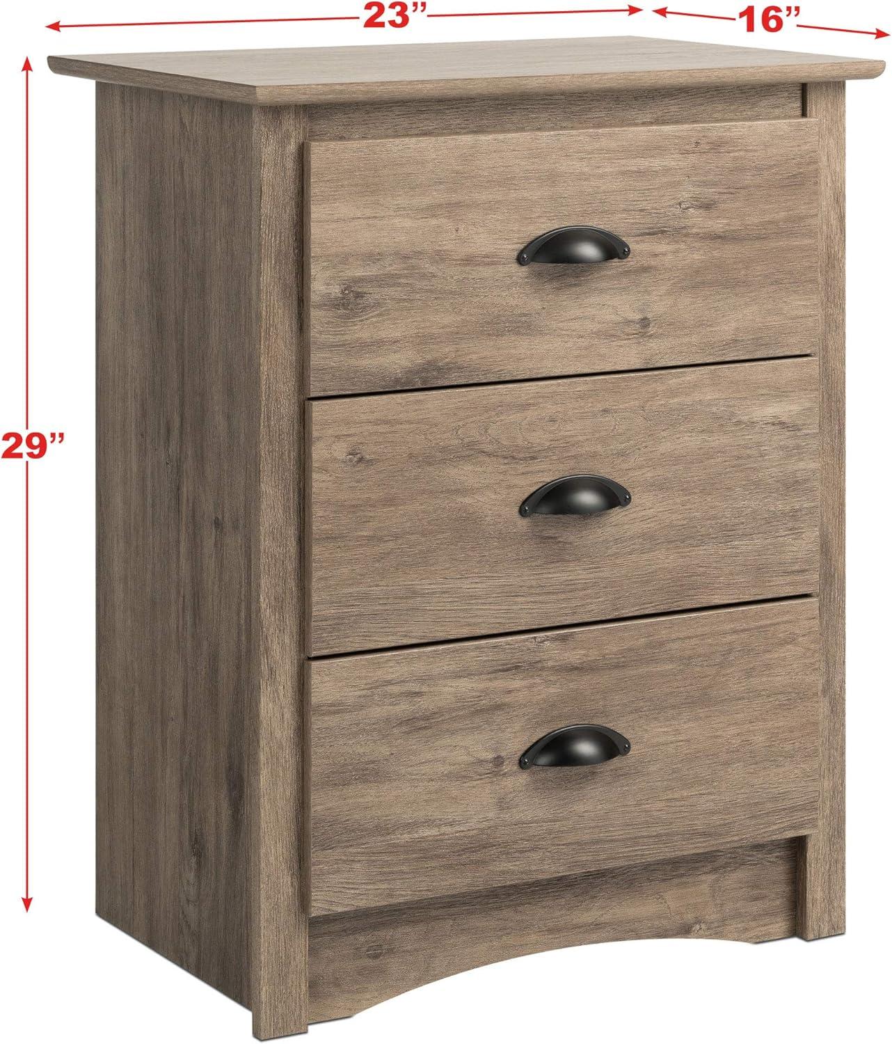 Salt Spring 3 Drawer Tall Nightstand Drifted Gray - Prepac: Modern Bedside Storage, Includes Anti-Tip Hardware