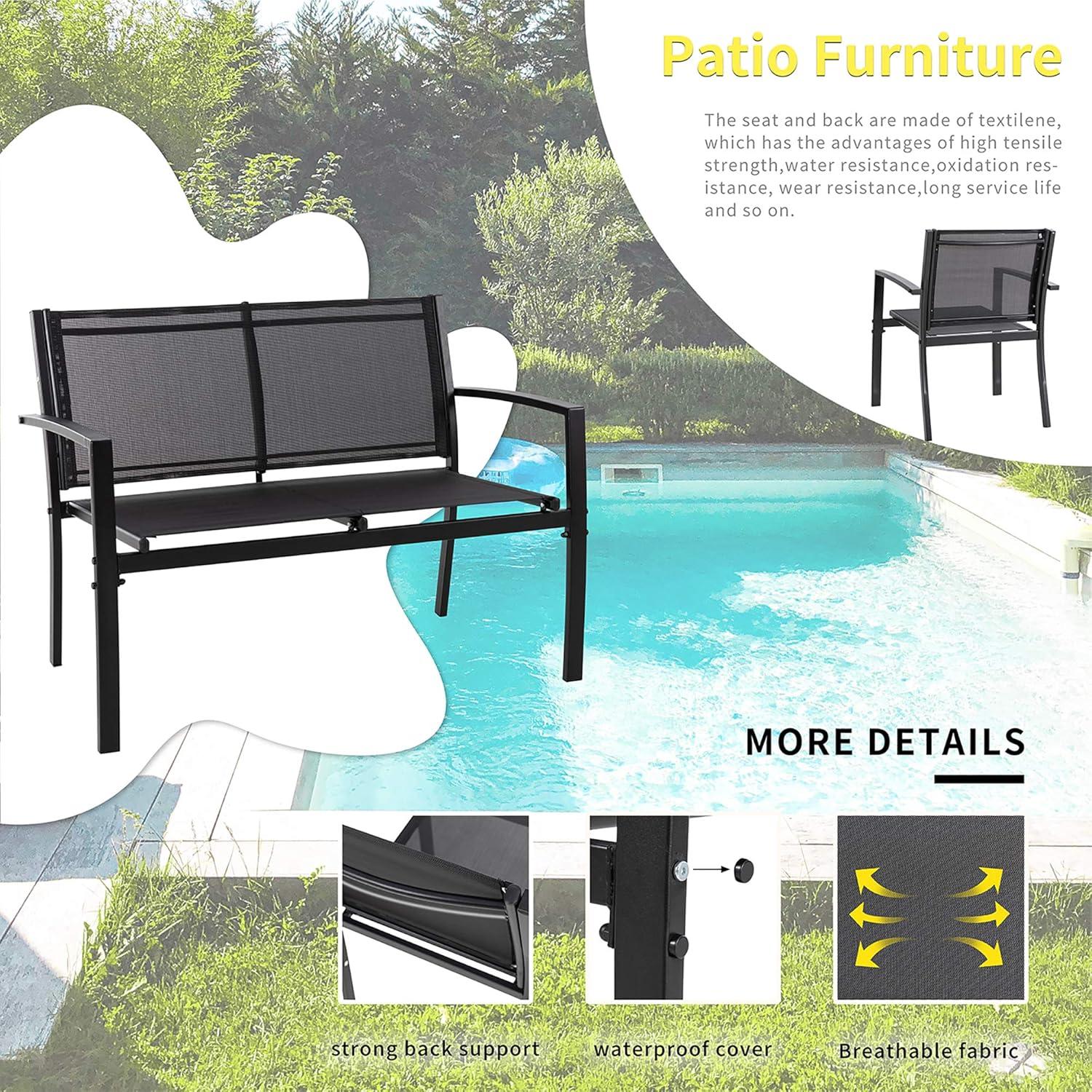 Black 4-Piece Outdoor Patio Furniture Set with Glass Table