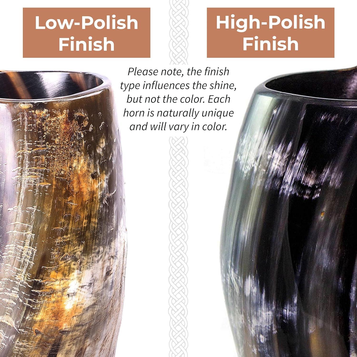 Norse Tradesman Genuine LG Viking Drinking Horn Mug - 100% Authentic Beer Horn Tankard With Hardwood Bottom & Ring Engravings | "The Eternal", Unpolished, approx. 16 oz