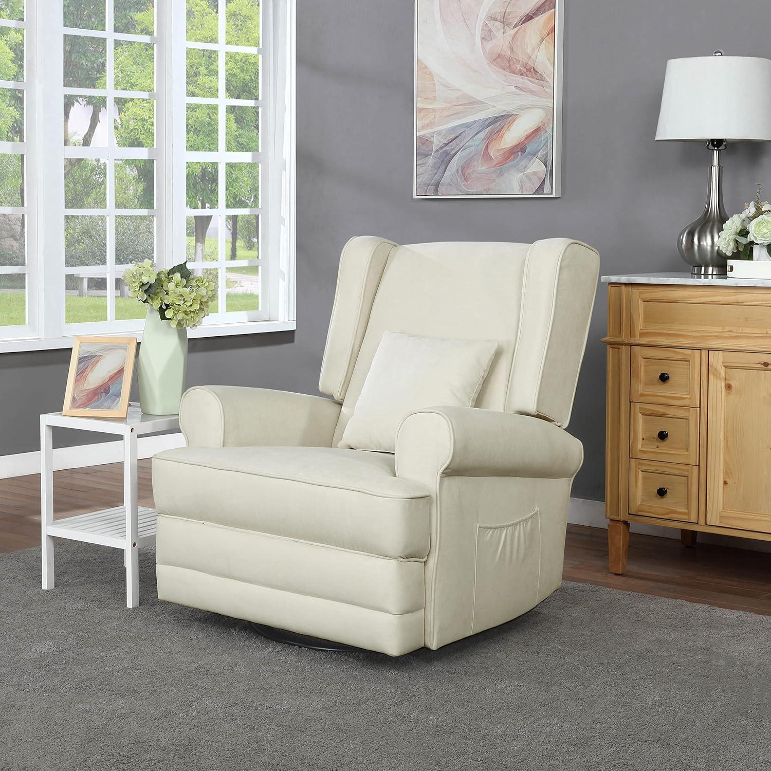 Evolur Melbourne Wing Back Swivel Glider I Nursery Glider I Durable Soft Fabric I Bonus Pillow In Iron