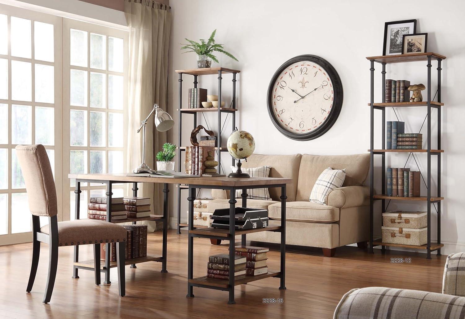 Industrial Black and Brown Wood Writing Desk with Shelves