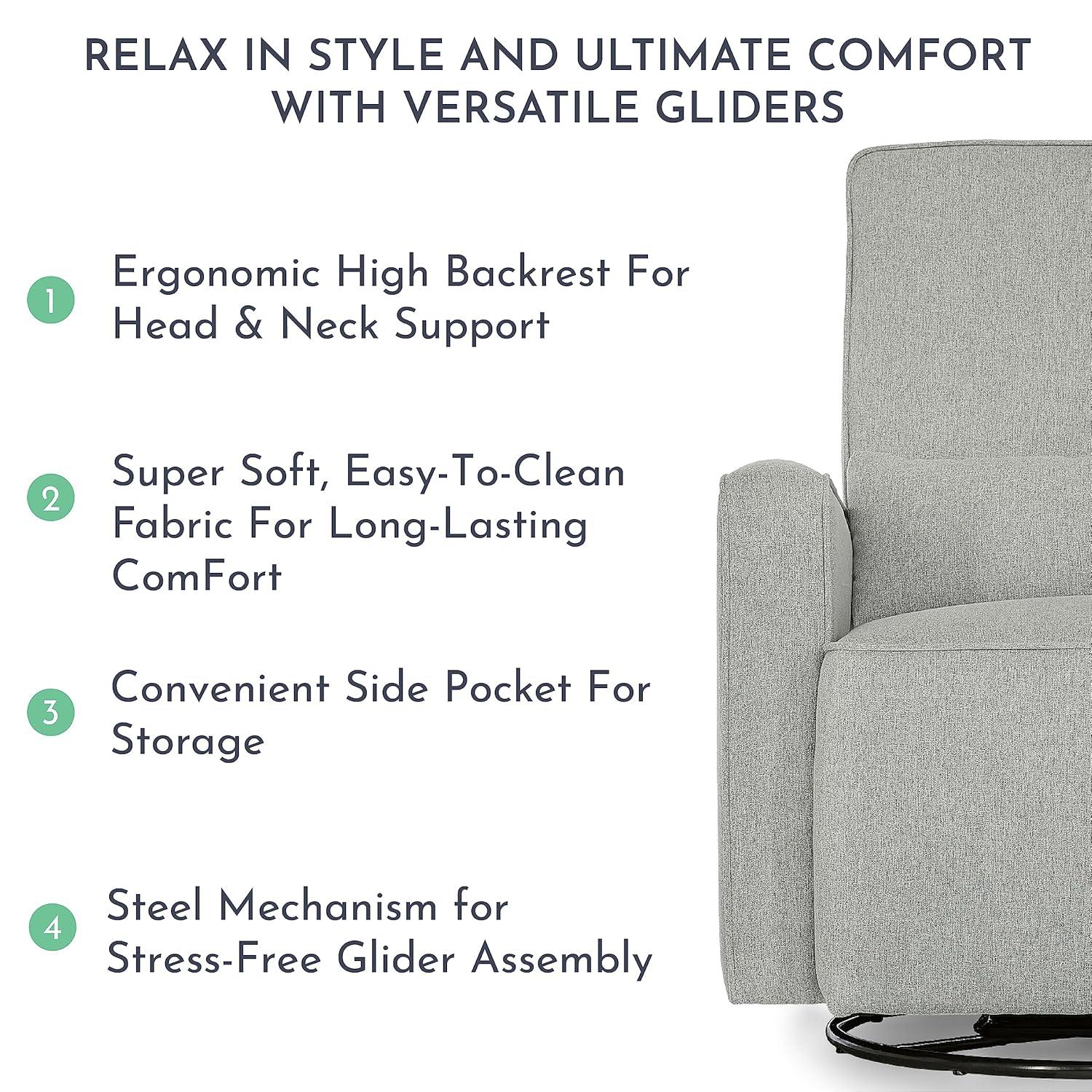 Evolur Holland Upholstered Swive Glider with Free Lumbar Pillow, Durable Soft Fabric