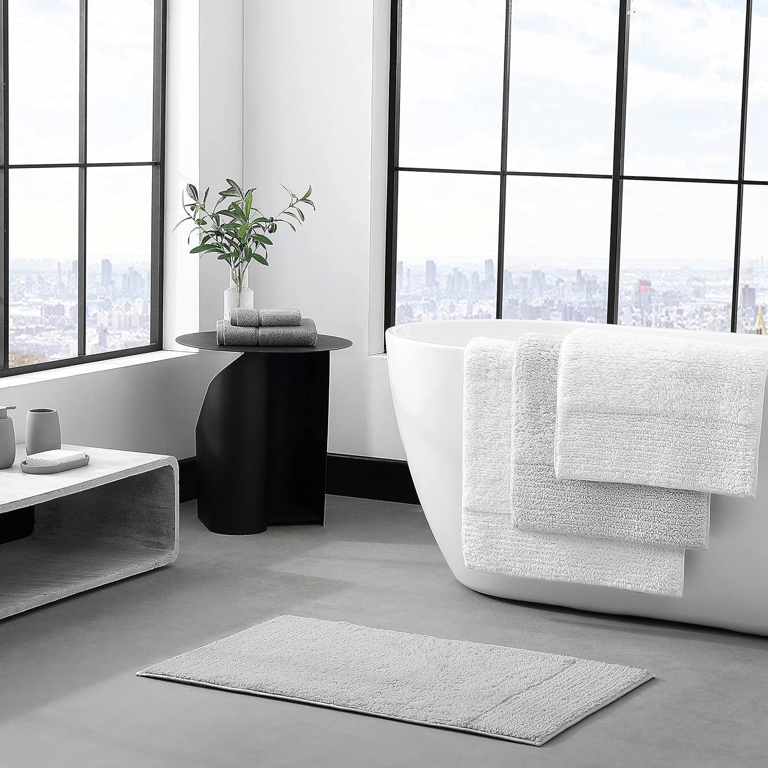 Vera Wang - Bathroom Rug Set, Soft & Absorbent Bathroom Decor, Reversible Modern Design (Sculpted Pleat Grey, 2 Piece)