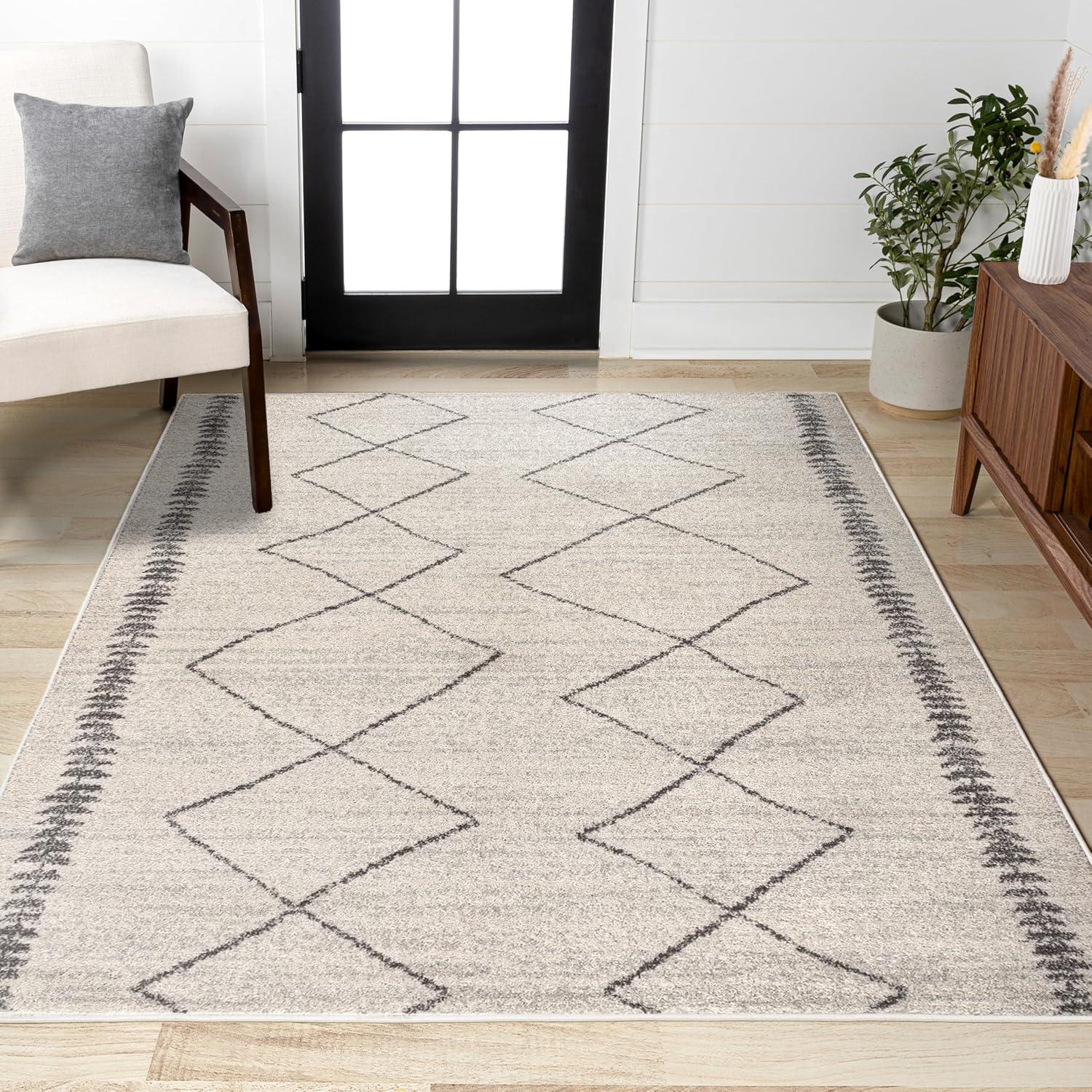4'x6' Zaina Moroccan Beni Souk Area Rug, Cream/Gray - JONATHAN Y
