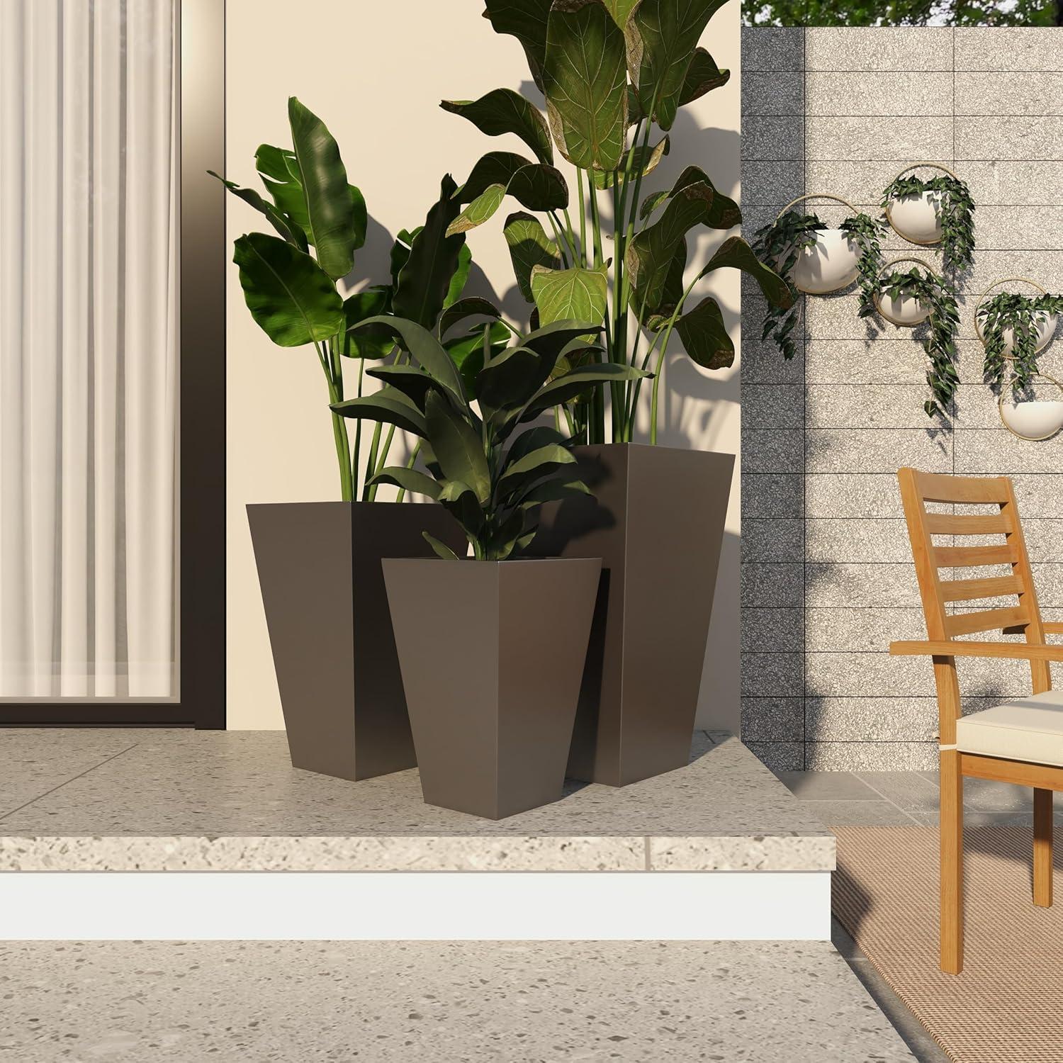 Set of 3 Contemporary Trapezoidal Iron Planters Gray - Olivia & May