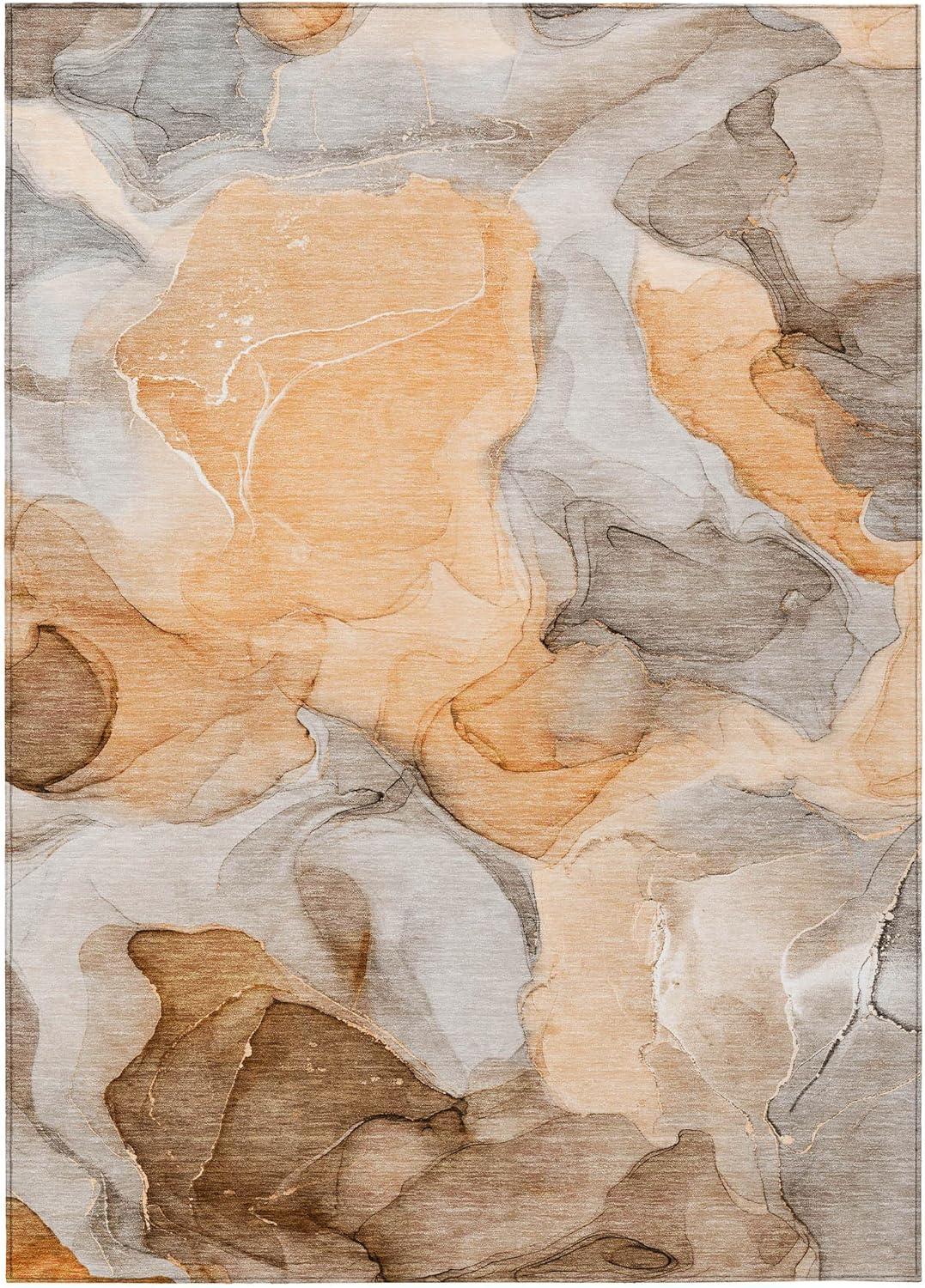 Chantille Orange and Gray 8' x 10' Synthetic Washable Rug