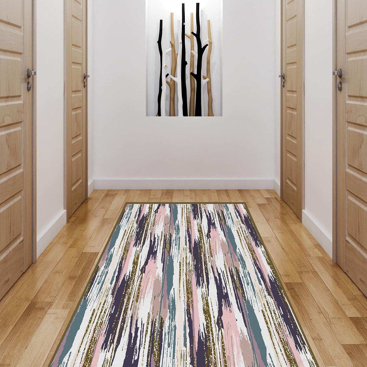 Deerlux Modern Living Room Area Rug with Nonslip Backing, Abstract Brushstrokes and Glitter Pattern, 2.5 x 6.5 Ft Runner