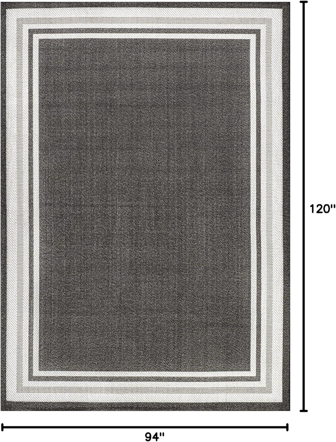 8' x 10' James Modern Border Stripe Indoor/Outdoor Area Rug, Black/Cream - JONATHAN Y