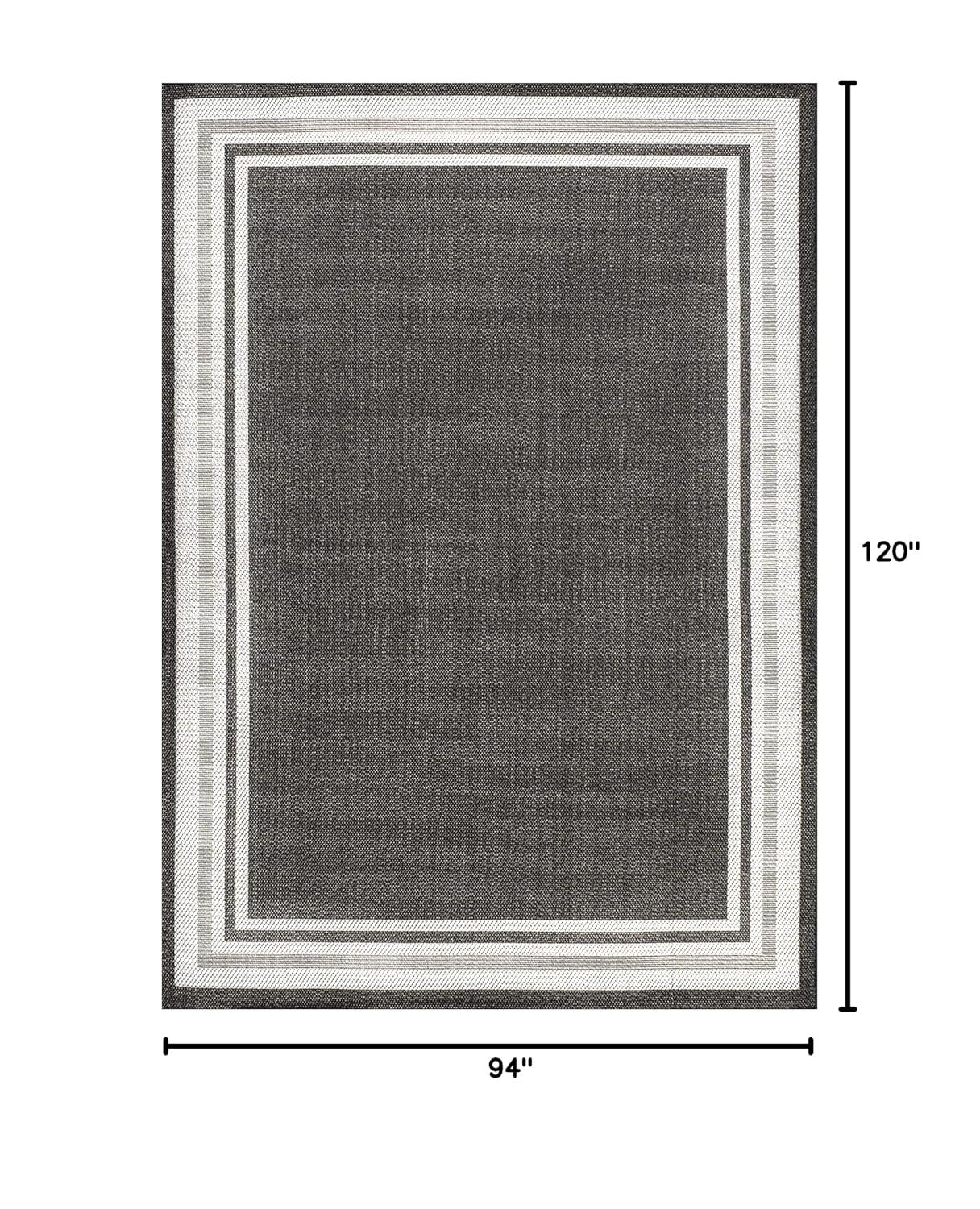 8' x 10' James Modern Border Stripe Indoor/Outdoor Area Rug, Black/Cream - JONATHAN Y