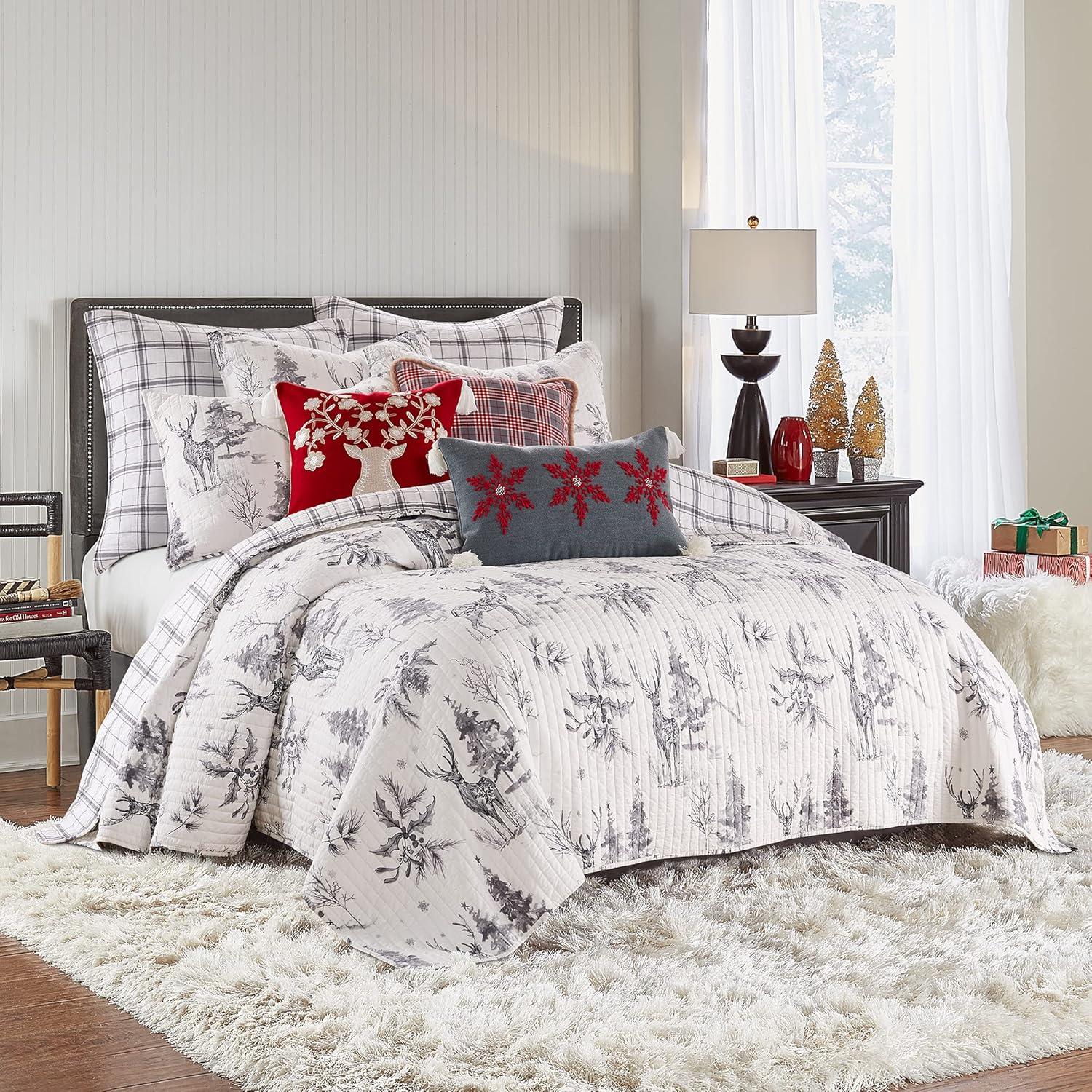Villa Lugano Sleigh Bells Grey by Levtex Home - Sleigh Bells Grey Quilt - King - Standard - Quilt (106x92in.) - Reversible - Cotton/Poly