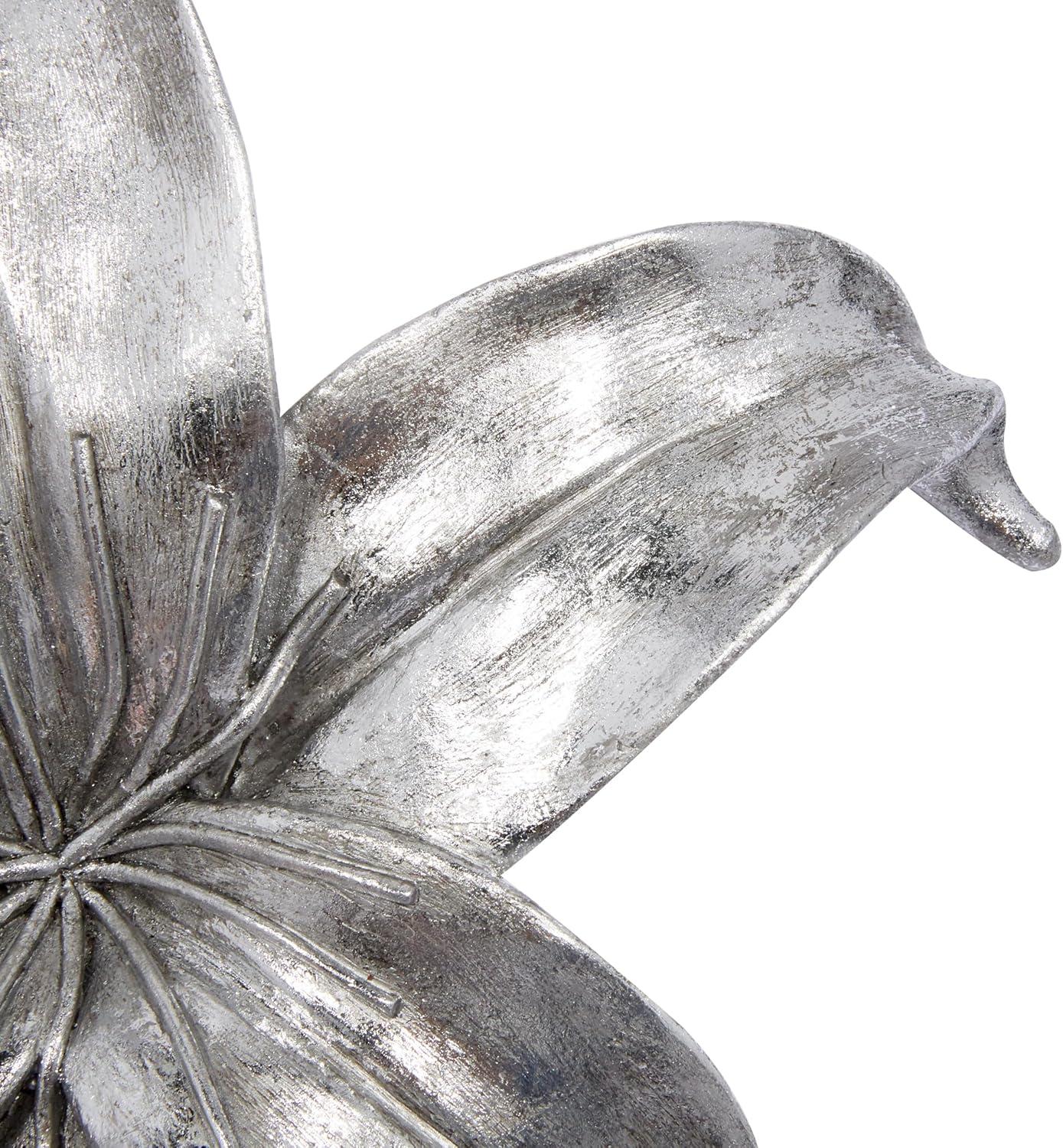 DecMode Silver Polystone 3D Floral Wall Decor (3 Count)