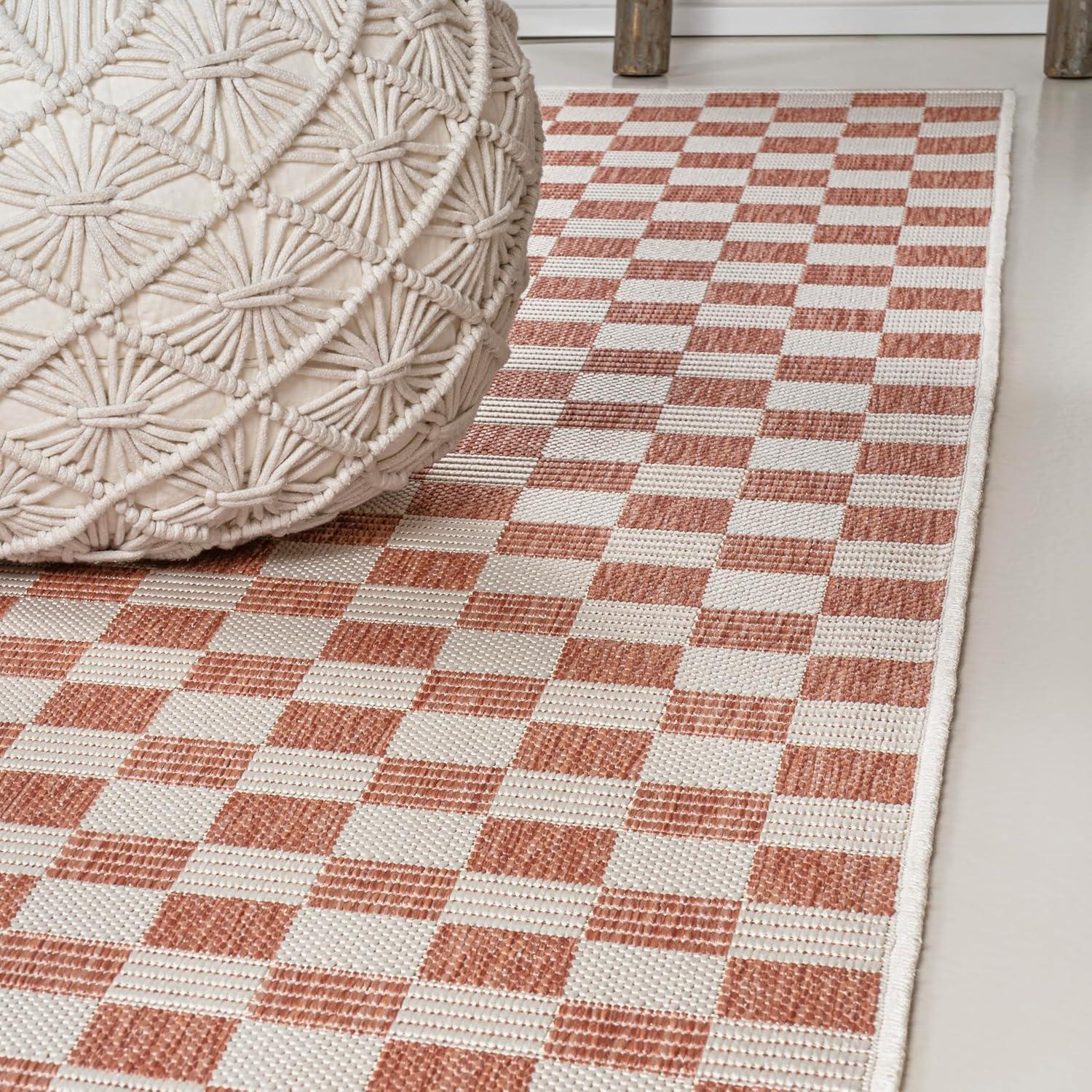 Aimee Traditional Cottage Checkerboard Salmon/Cream 3 ft. x 5 ft. Indoor/Outdoor Area Rug