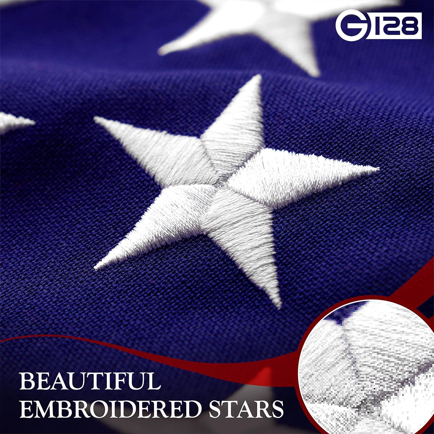 G128 - 5x8 feet American Flag | Heavy Duty Spun Polyester 220GSM - Embroidered Stars, Sewn Stripes, Tough, Durable, Indoor/Outdoor, Vibrant Colors, Brass Grommets, Premium US USA Flag