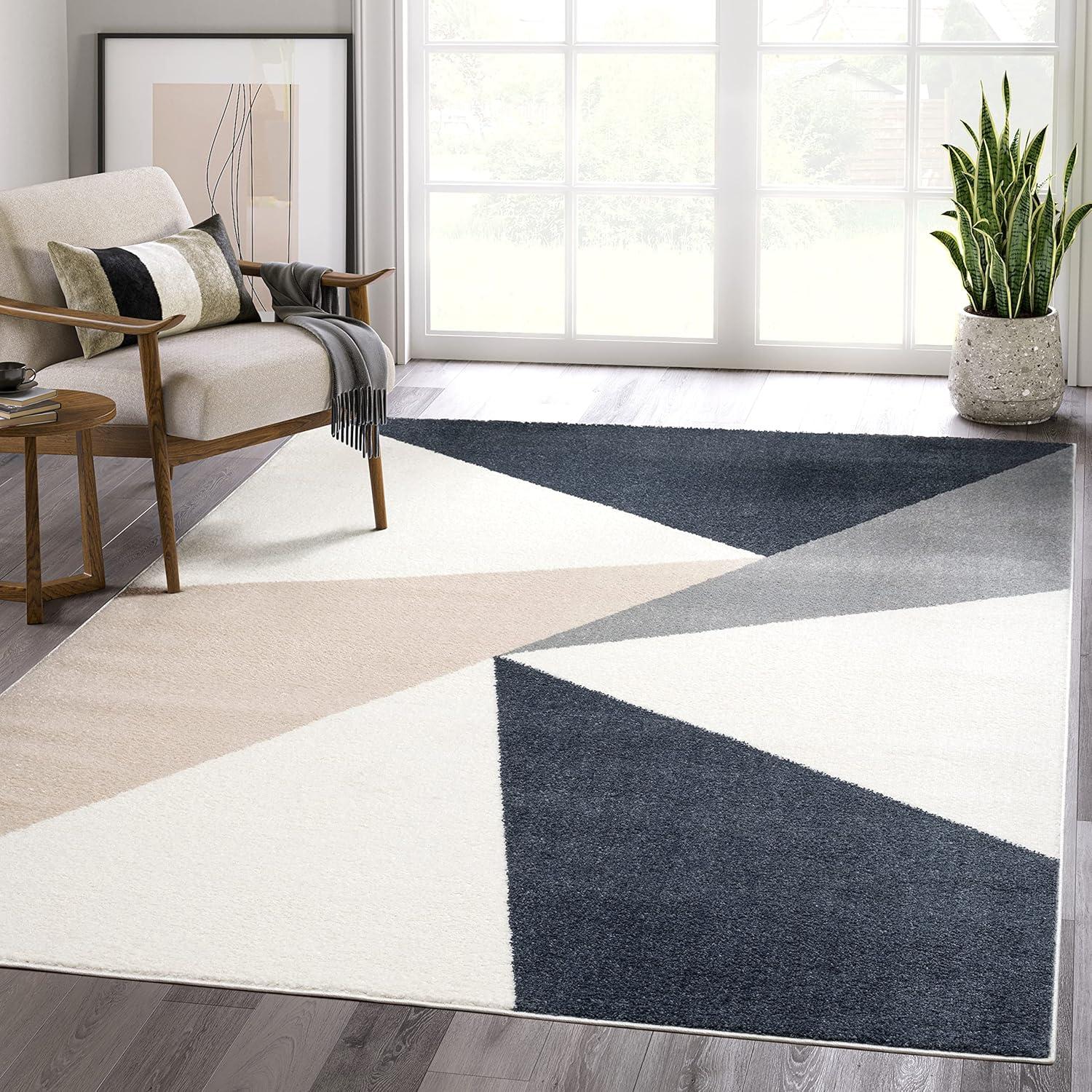 Modern Minimalist Geometric Gray Synthetic 6'x4' Area Rug