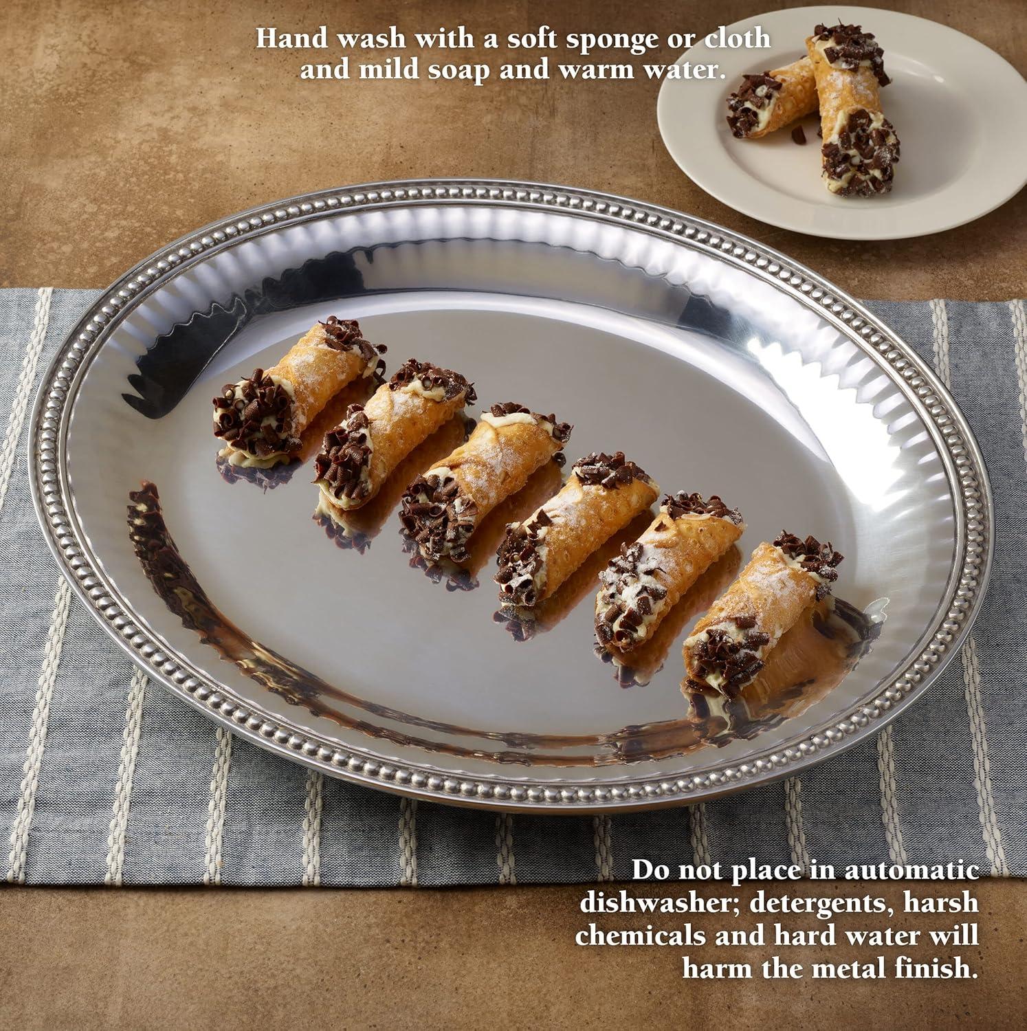 Wilton Armetale Wilton Armetale Flutes and Pearls Oval Serving Tray, 15.5-Inch-by-17.75-Inch