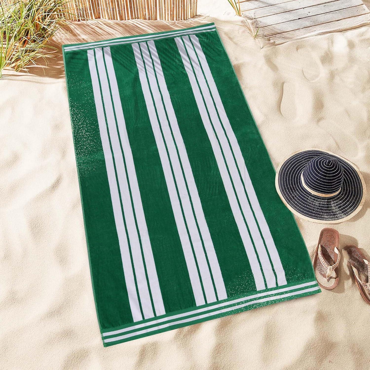 Superior Cotton Striped Oversized Beach Towel, 34" x 64", Dark Green