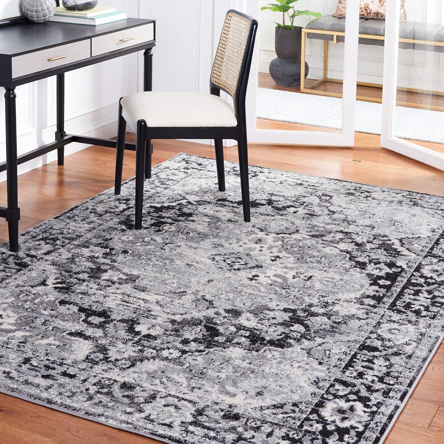 SAFAVIEH Madison Caden Floral Bordered Area Rug, Black/Grey, 9' x 12'