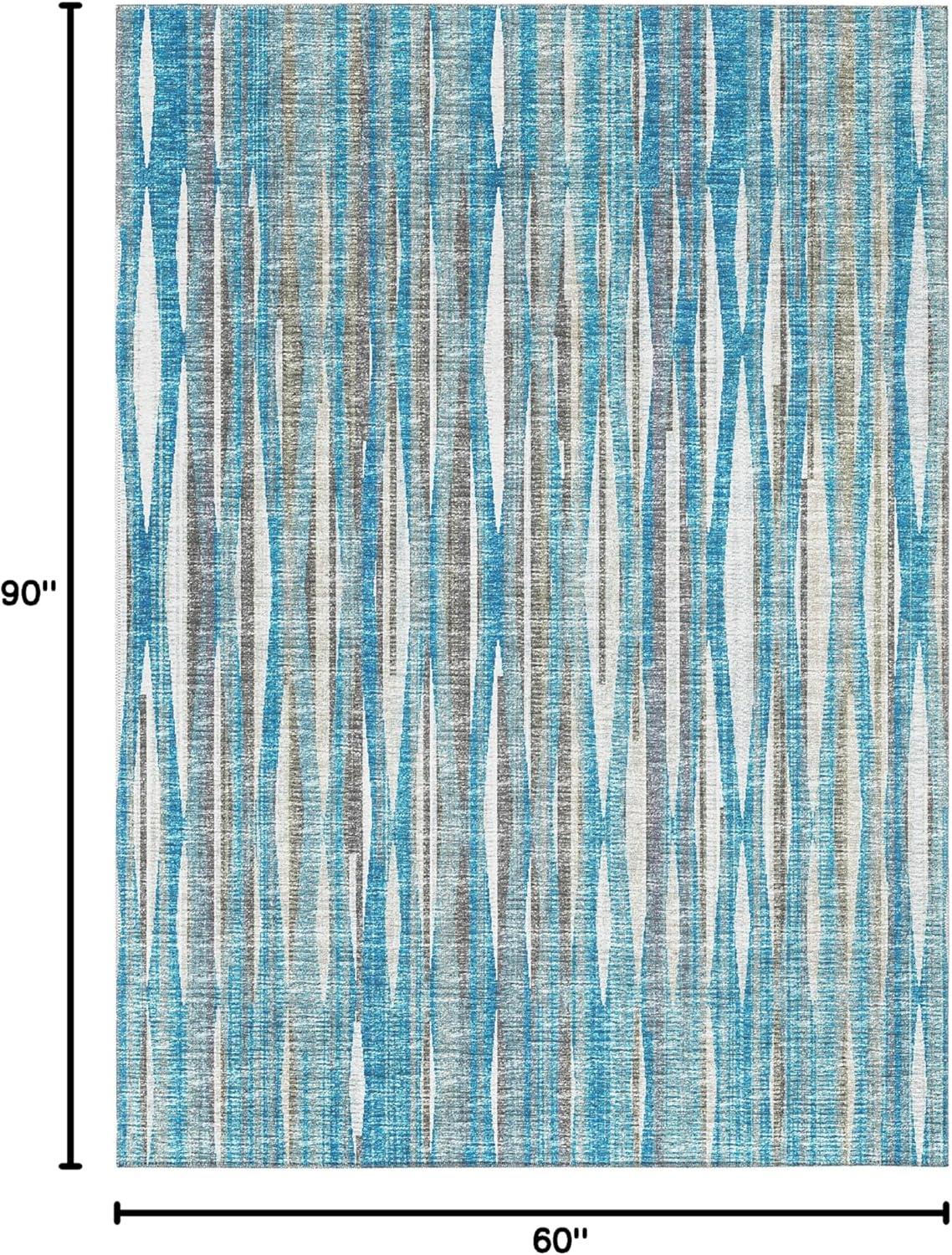 Blue and Gray Striped Chenille Washable Area Rug 5' x 7'