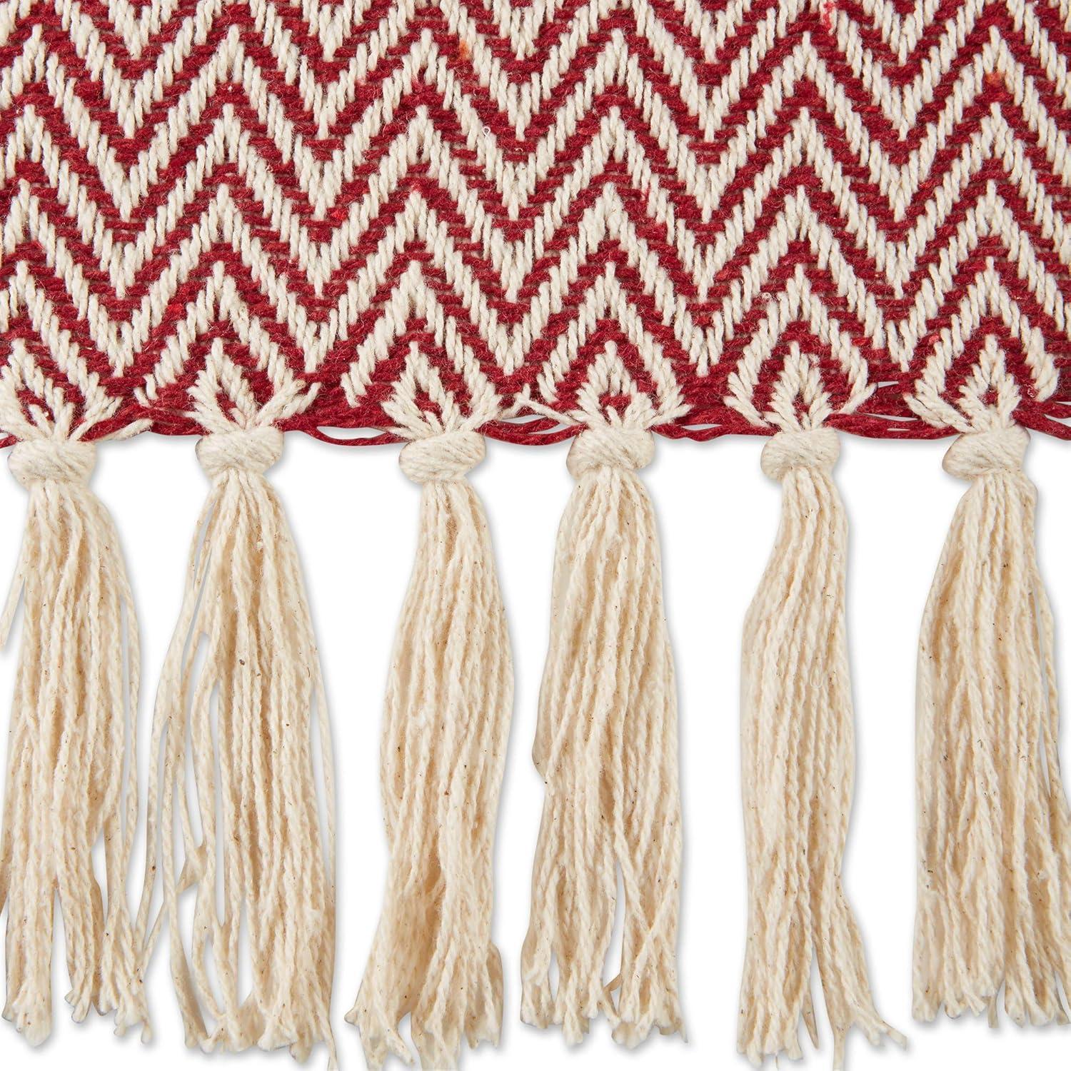 Barn Red Chevron Cotton Throw Blanket with Fringe