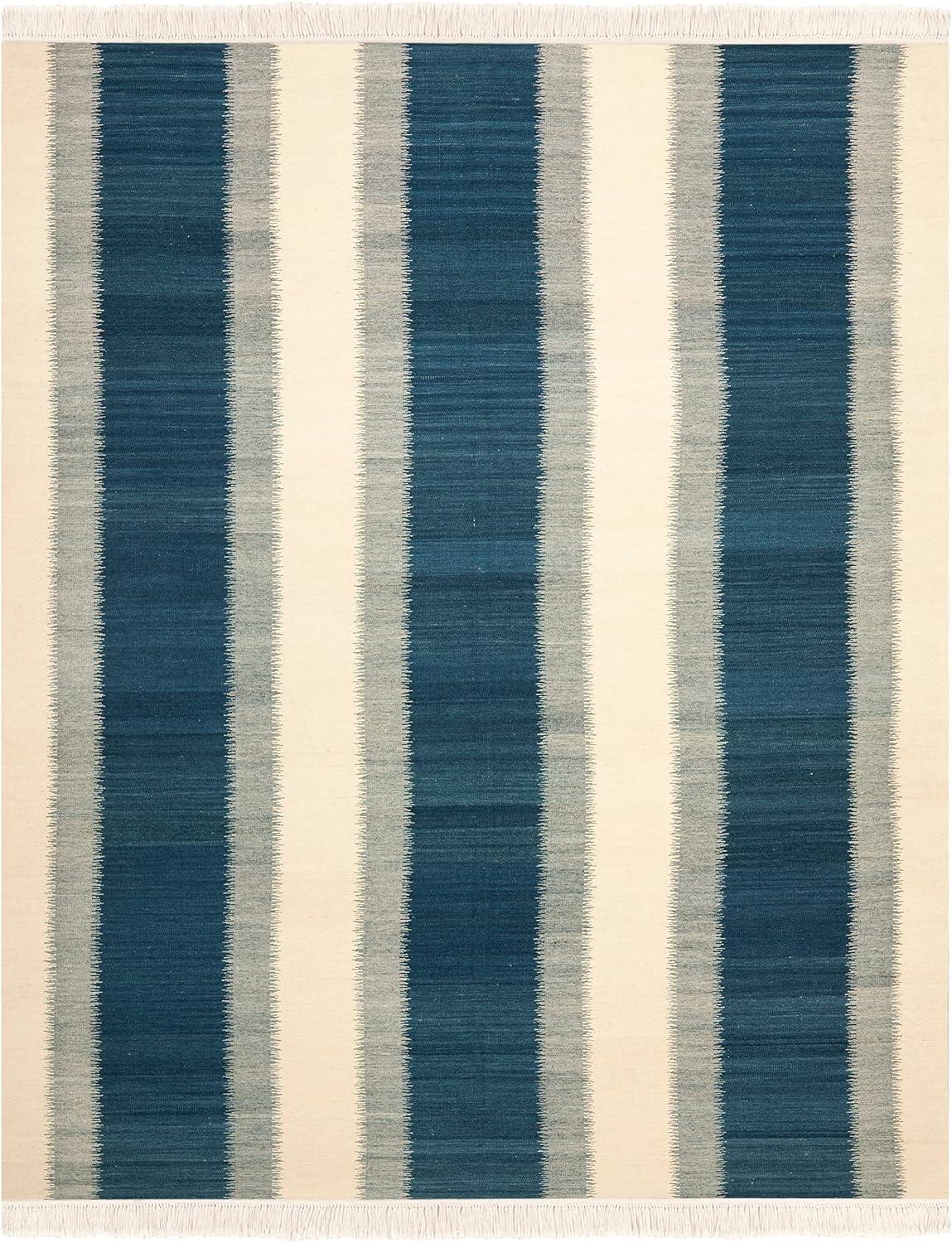 SAFAVIEH Kilim Colten Solid Striped Wool Area Rug, Blue/Ivory, 8' x 10'