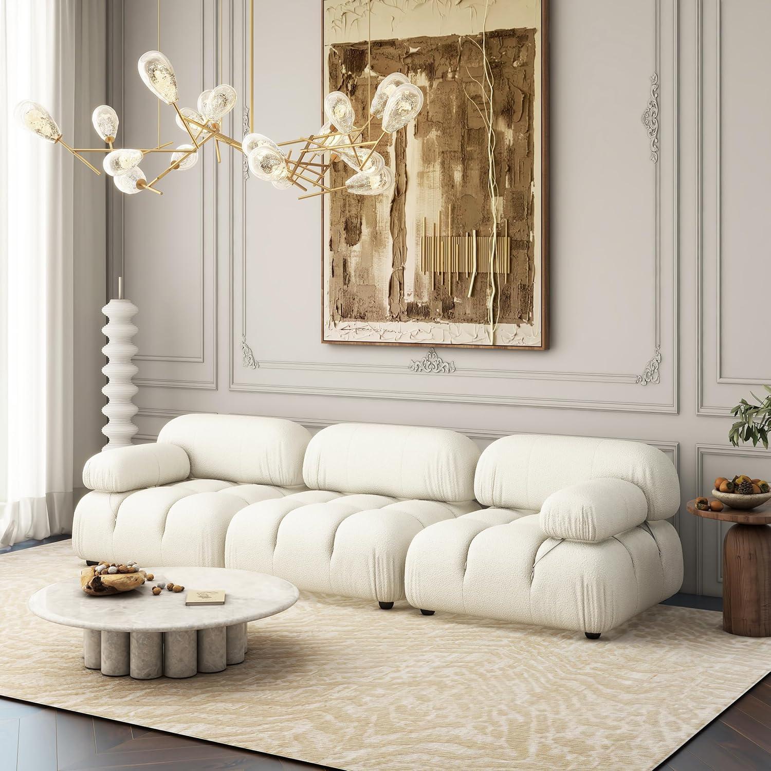 Marcel 109.5" Bubble Modular Modern 3-Piece Sofa, Ivory White Boucle