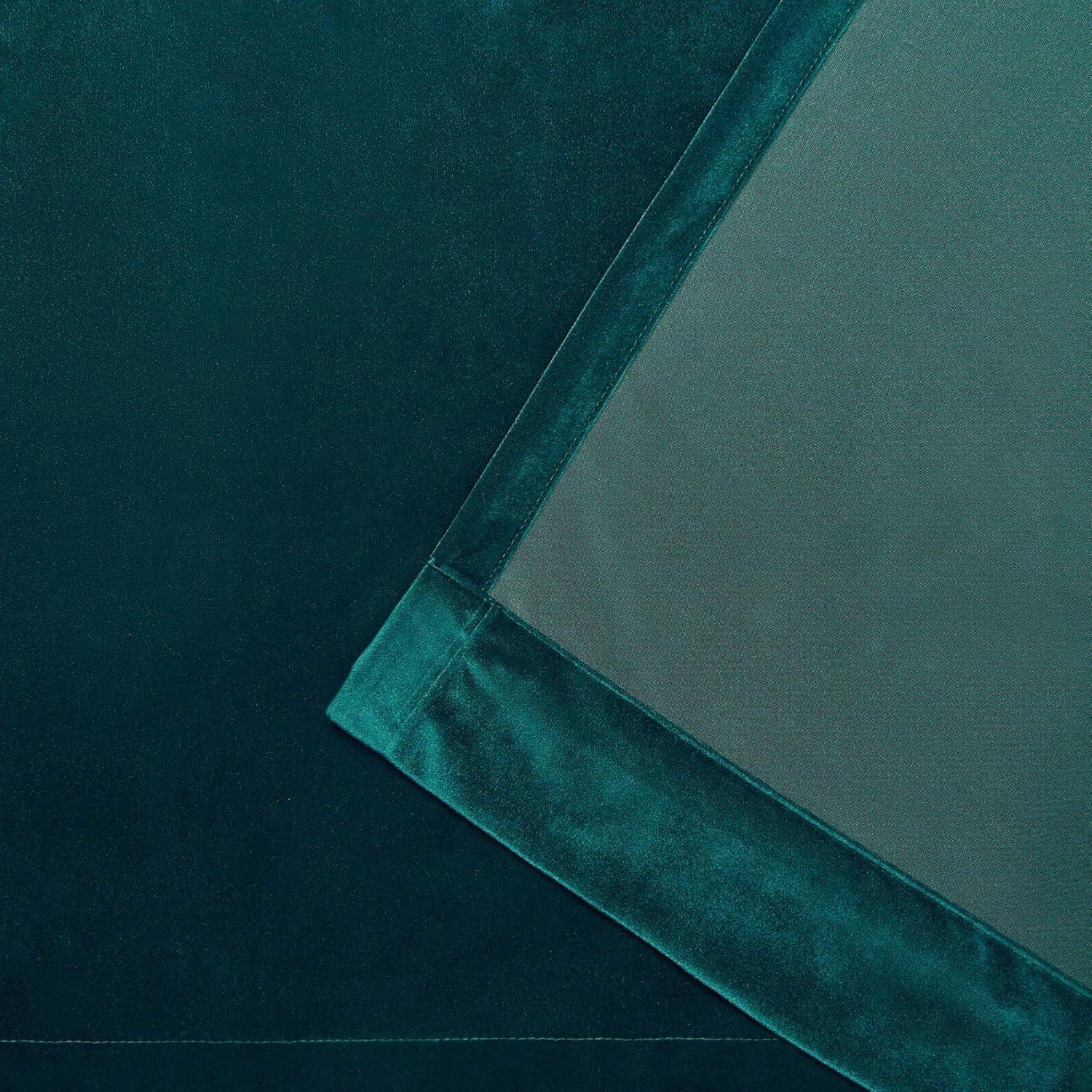 Set of 2 (84"x54") Velvet Back Tab Light Filtering Window Curtain Panels Teal - Exclusive Home: Polyester, Plain Weave