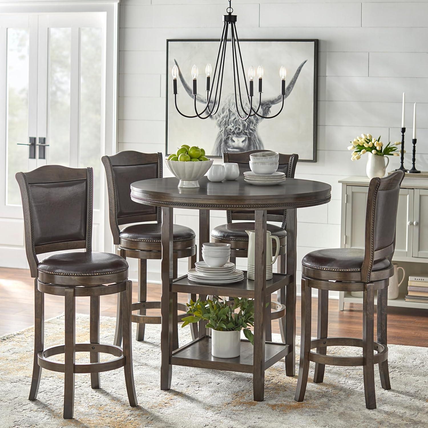 Adam Brown Faux Leather Swivel Barstools with Nailhead Trim, Set of 2