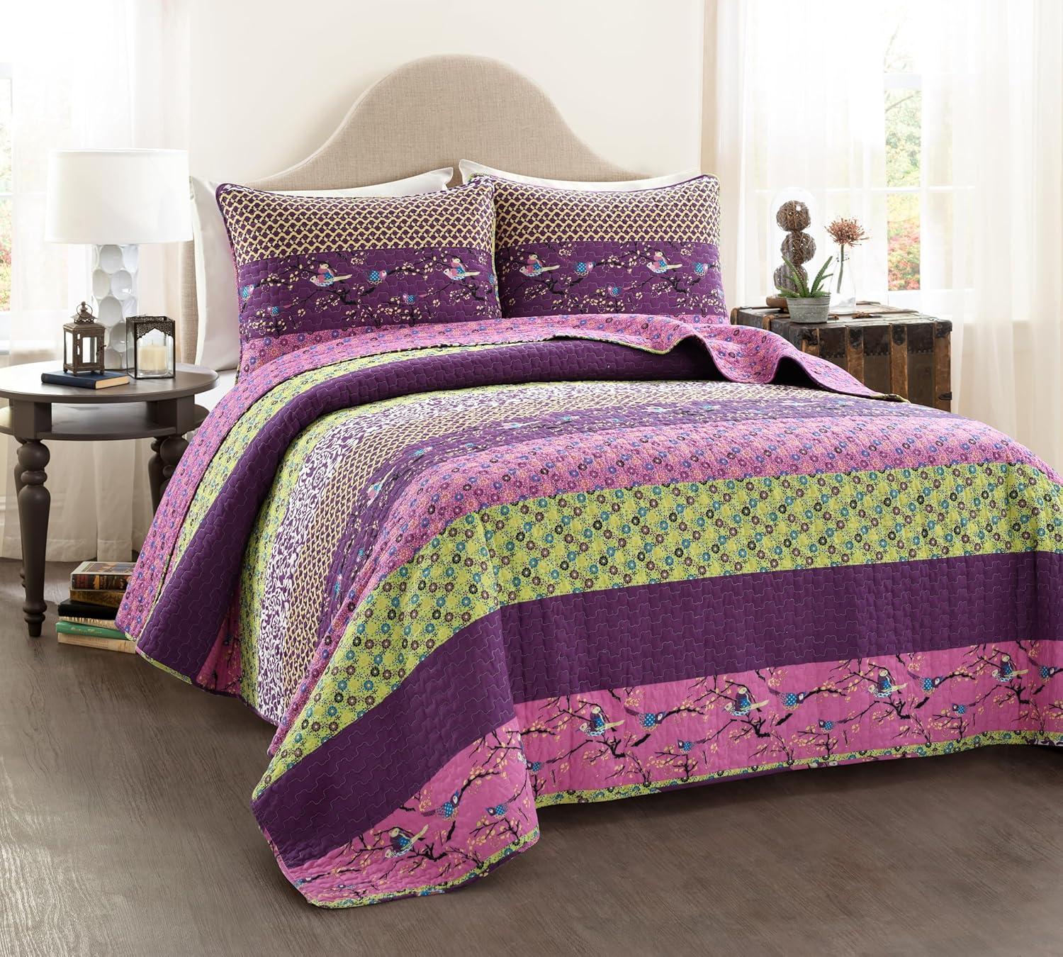 3pc King Royal Empire Quilt Set Plum - Lush Décor: Reversible Bedspread, OEKO-TEX Certified