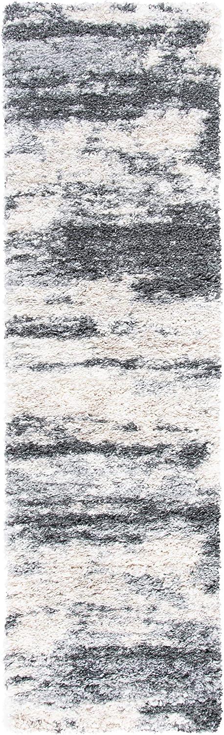 SAFAVIEH Fontana Shag Dara Abstract Plush Runner Rug, Grey/Ivory, 2'3" x 8'