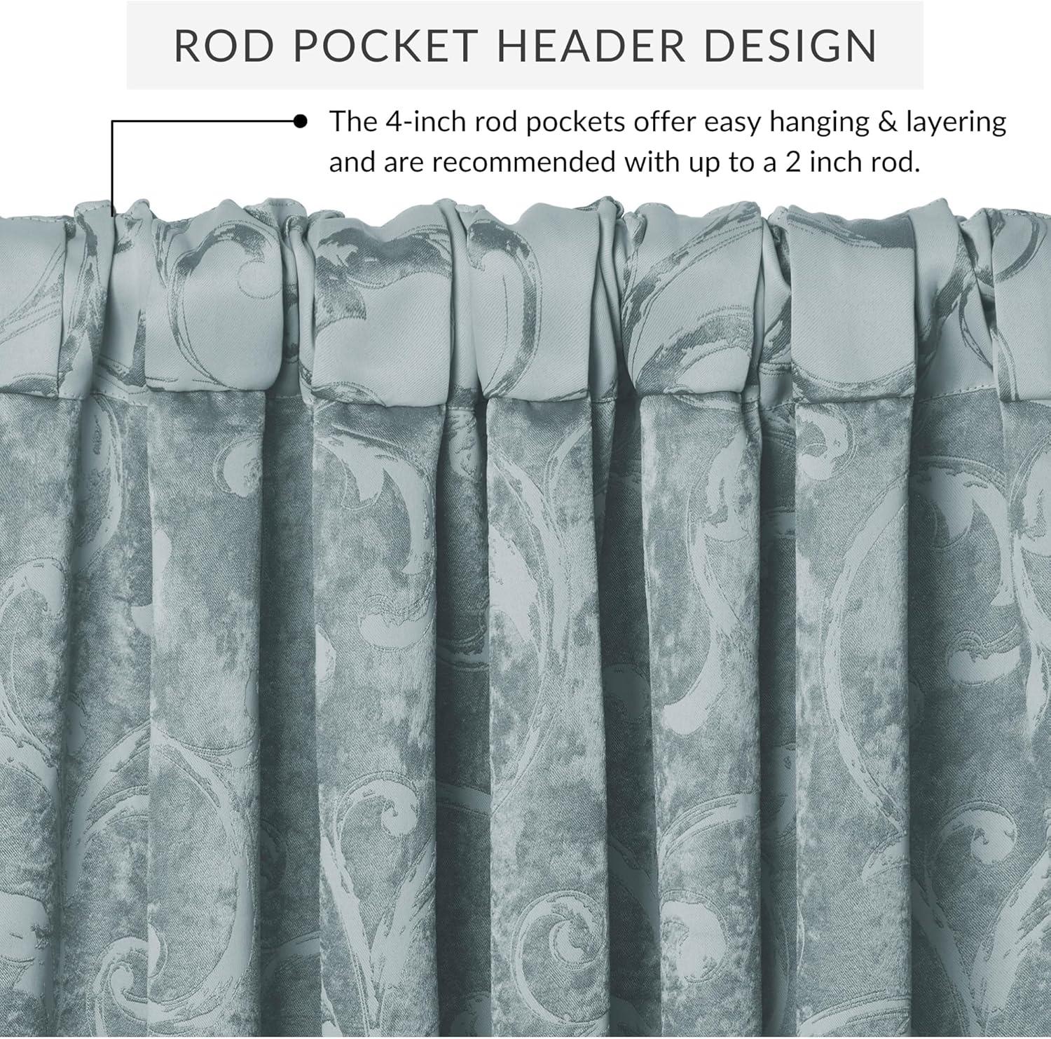 Blue Jacquard Scroll Tassel Trim Rod Pocket Valance