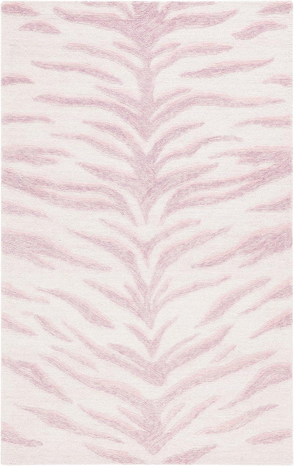 Handmade Tufted Pink/Ivory Wool 4' x 6' Rectangular Rug